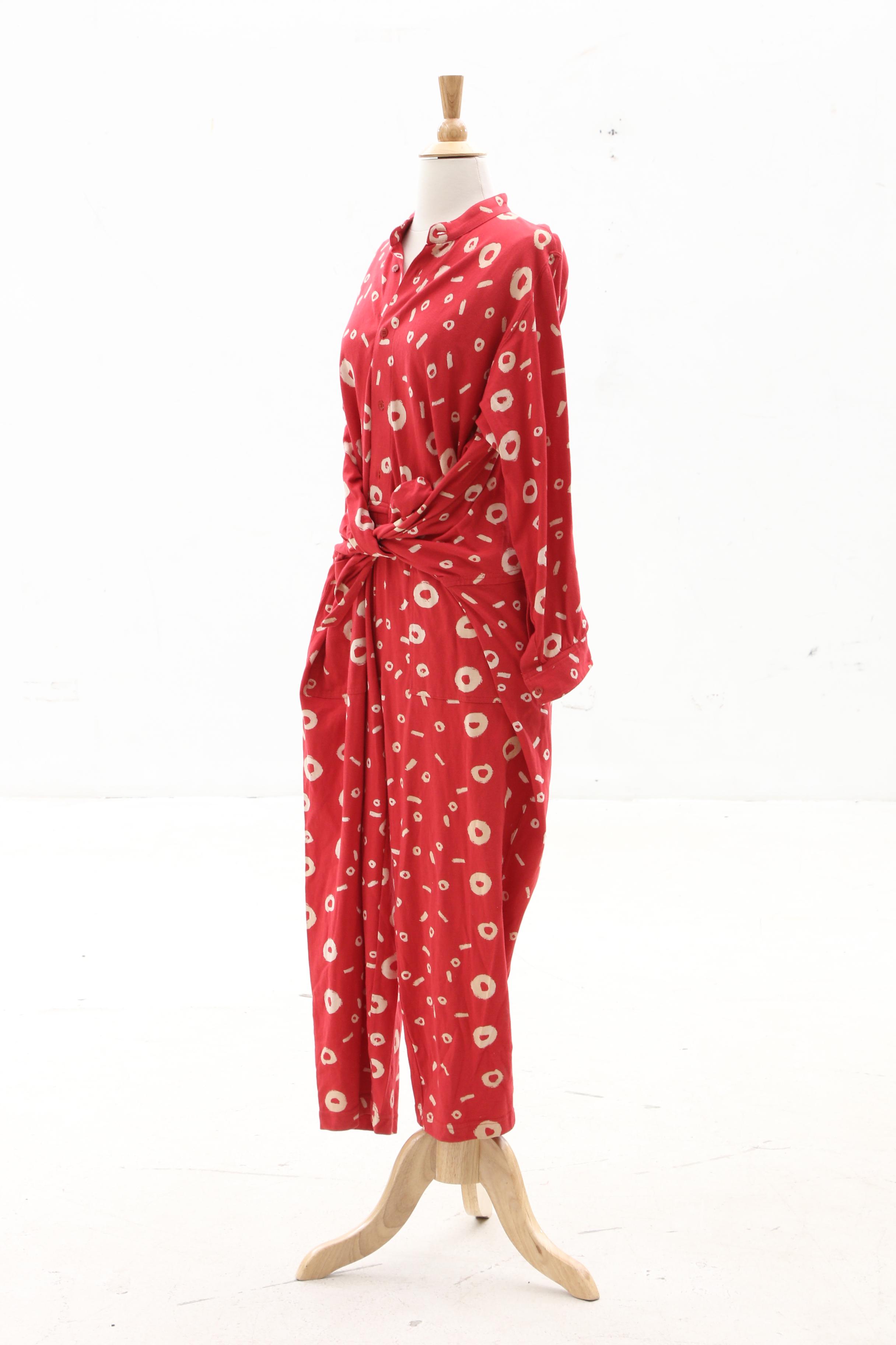 Issey Miyake Plantation Geometric Print Red Jumpsuit
