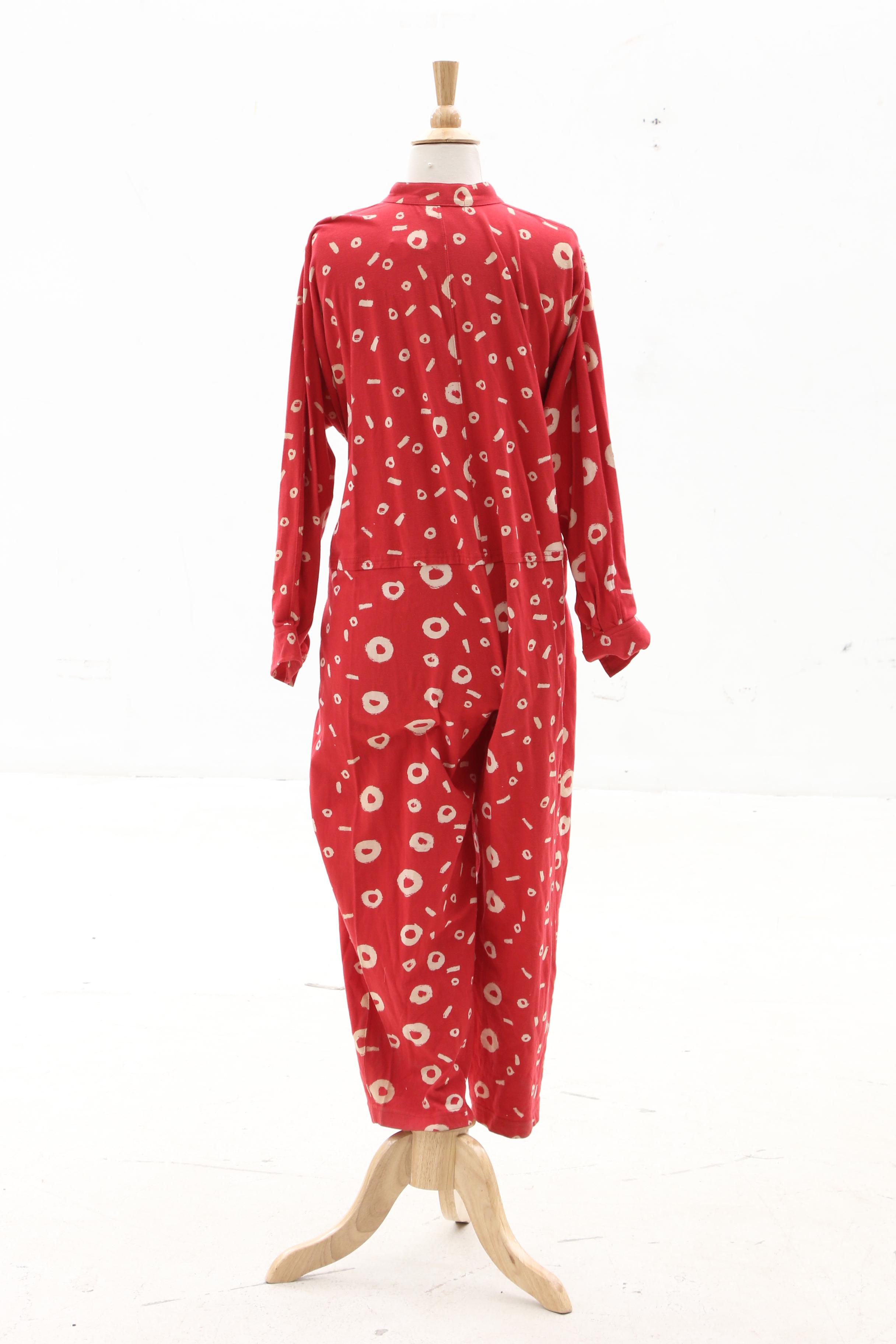Issey Miyake Plantation Geometric Print Red Jumpsuit