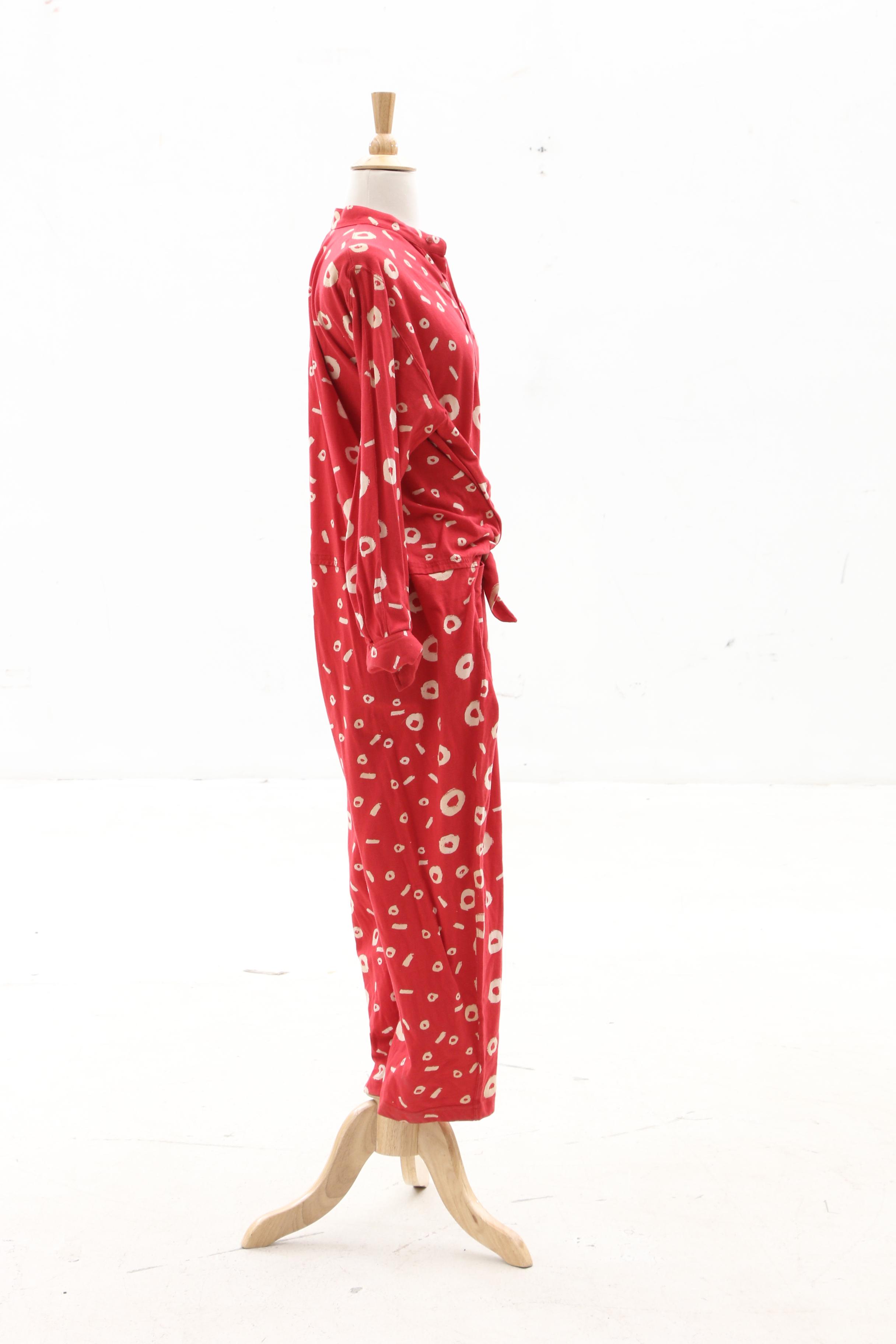 Issey Miyake Plantation Geometric Print Red Jumpsuit