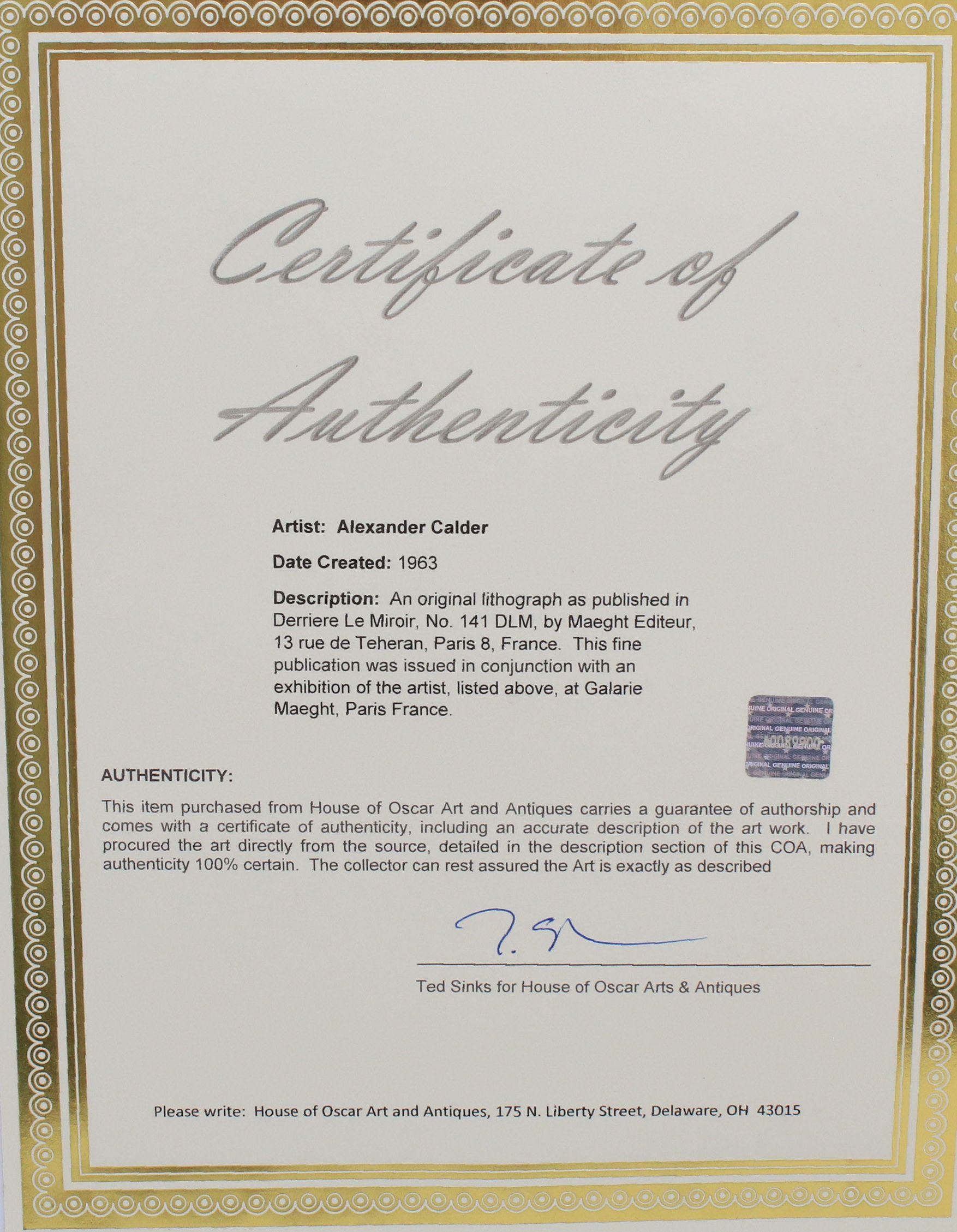 Alexander Calder Double Page Color Lithograph for "Derrière le Miroir"