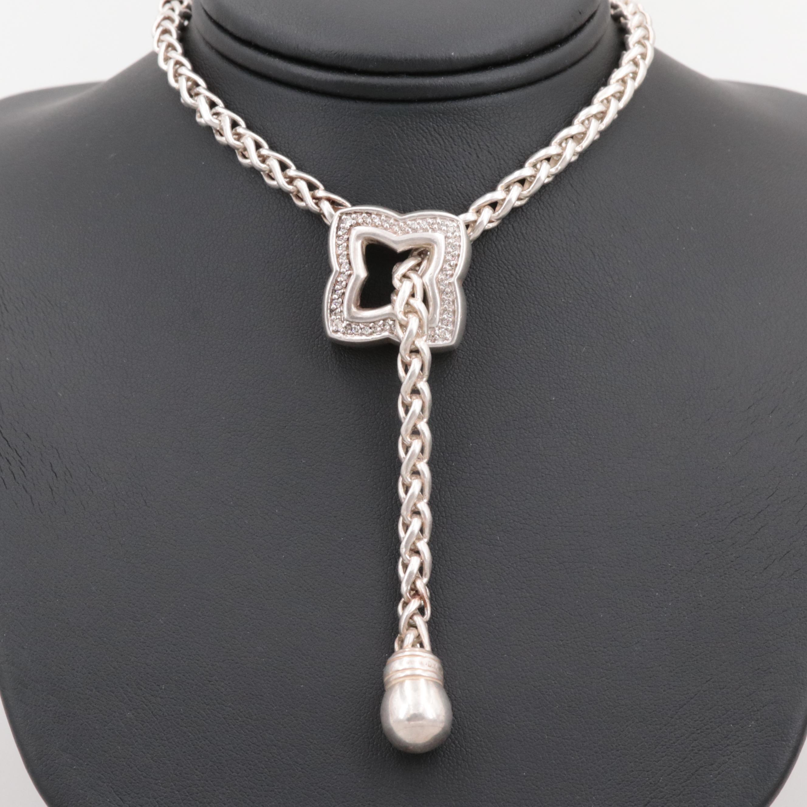David Yurman Sterling Silver Diamond Quatrefoil Lariat Necklace
