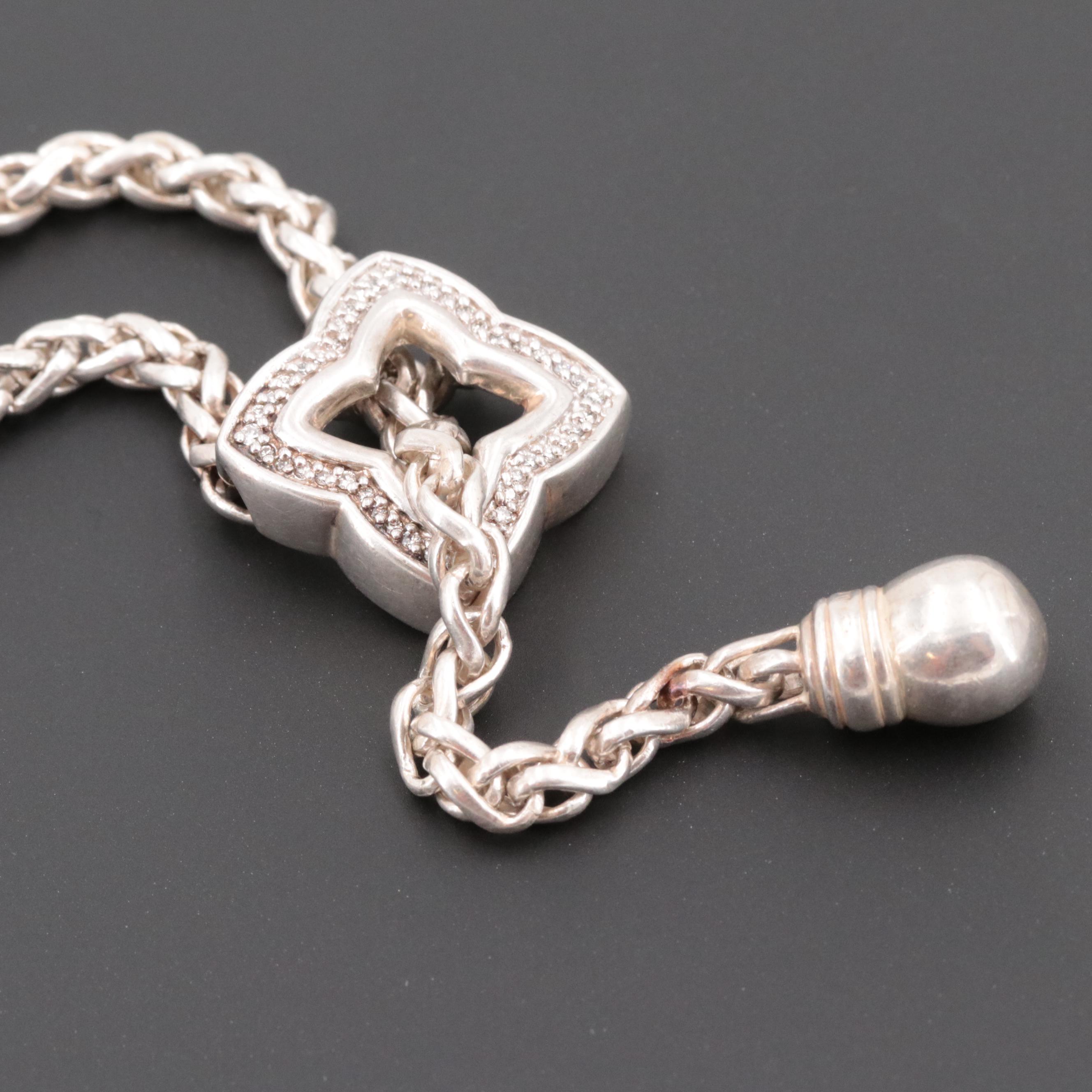 David Yurman Sterling Silver Diamond Quatrefoil Lariat Necklace