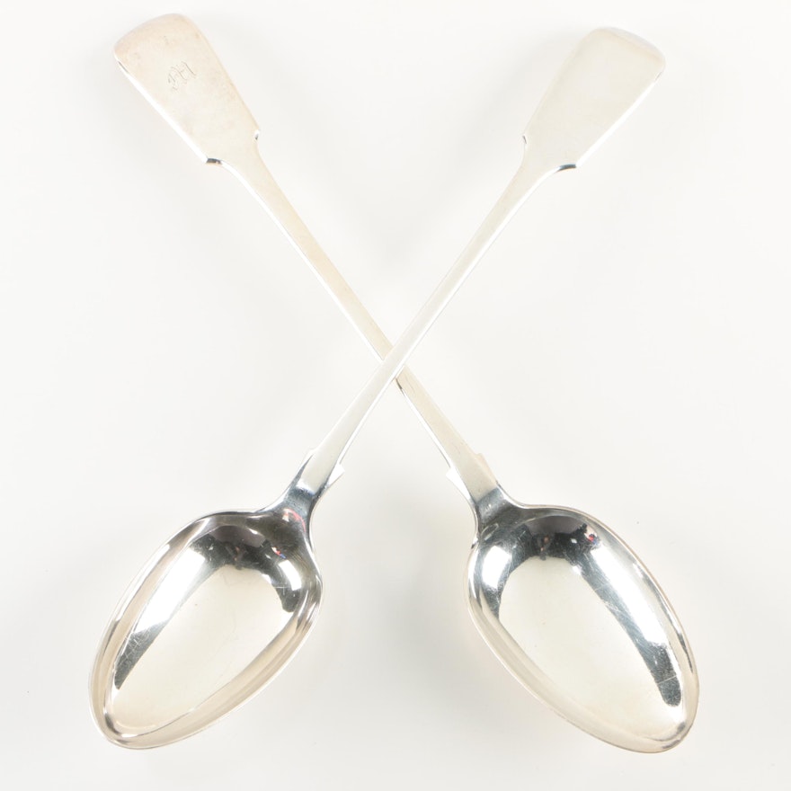 British Silver Plate Tipped Fiddle Handle Serving Spoons,