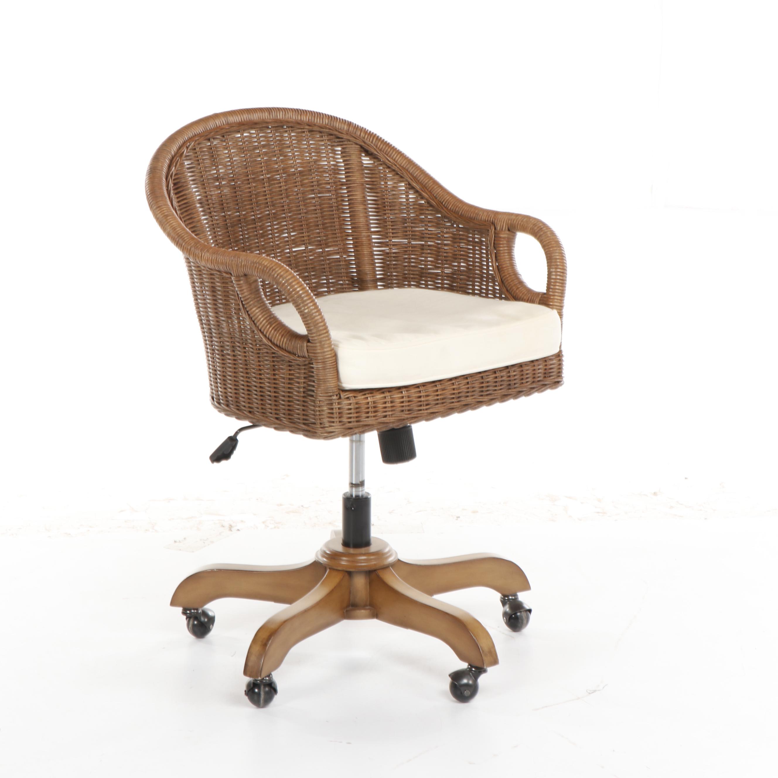 Contemporary Pottery Barn "Wingate" Rattan Swivel Chair in Pecan