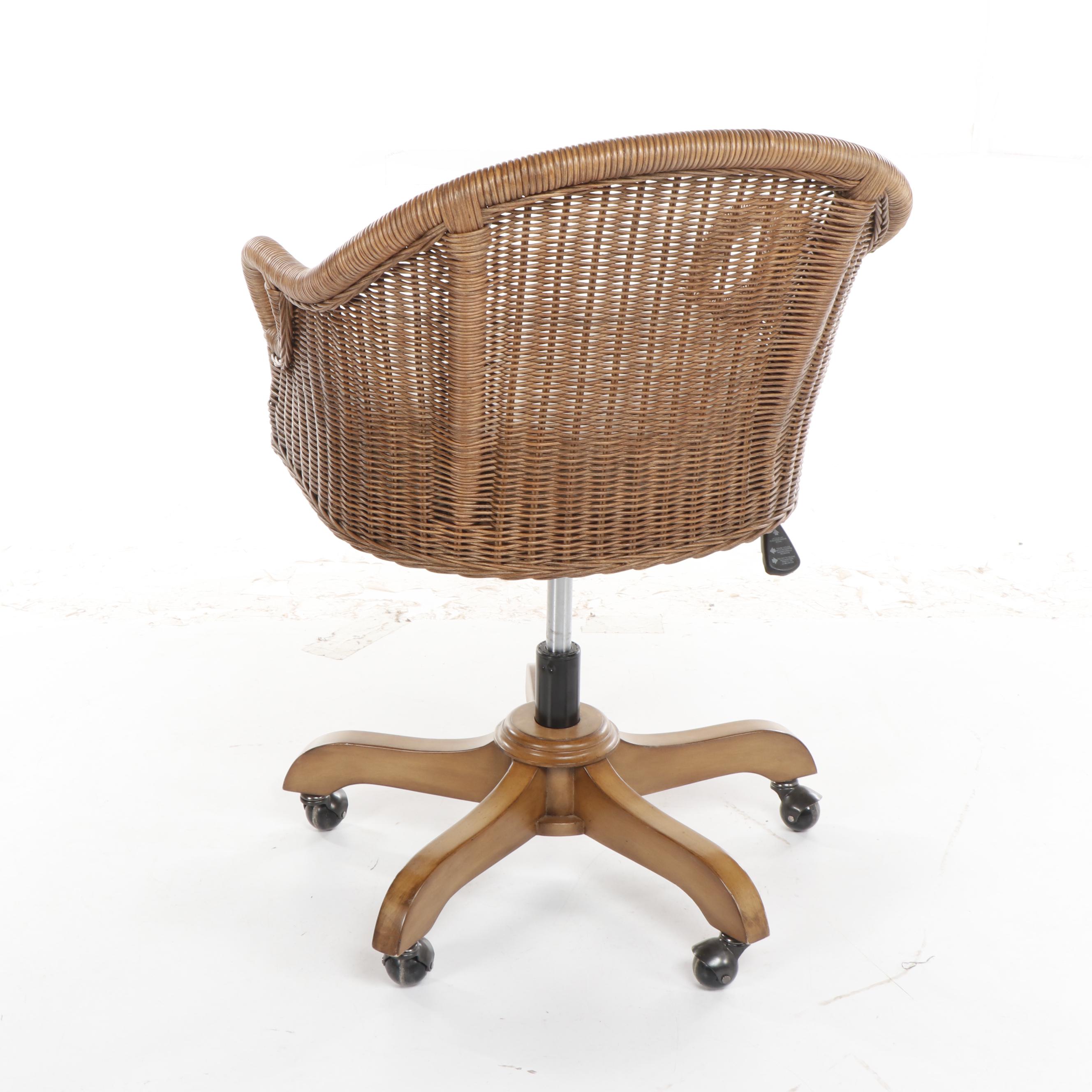 Contemporary Pottery Barn "Wingate" Rattan Swivel Chair in Pecan