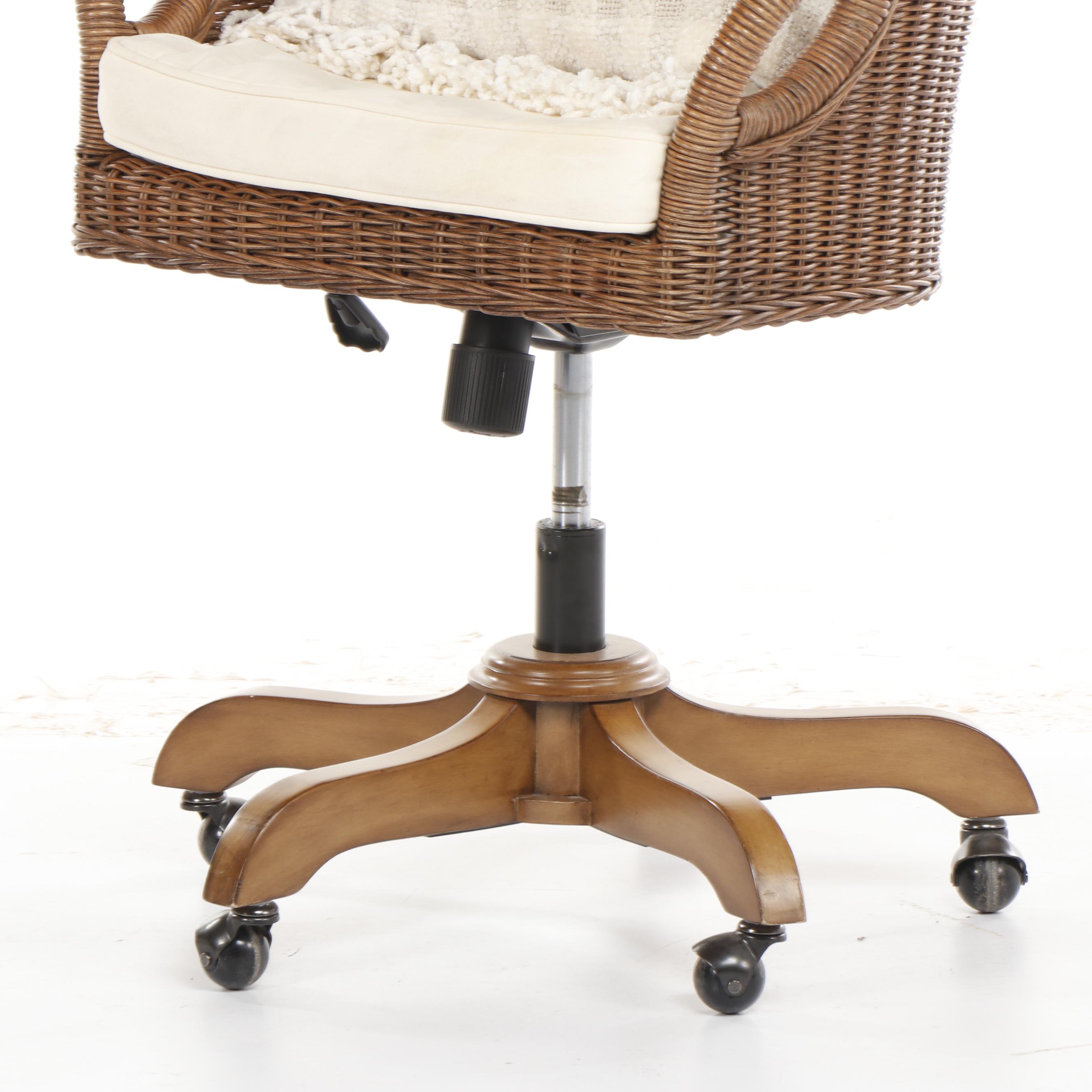 Contemporary Pottery Barn "Wingate" Rattan Swivel Chair in Pecan