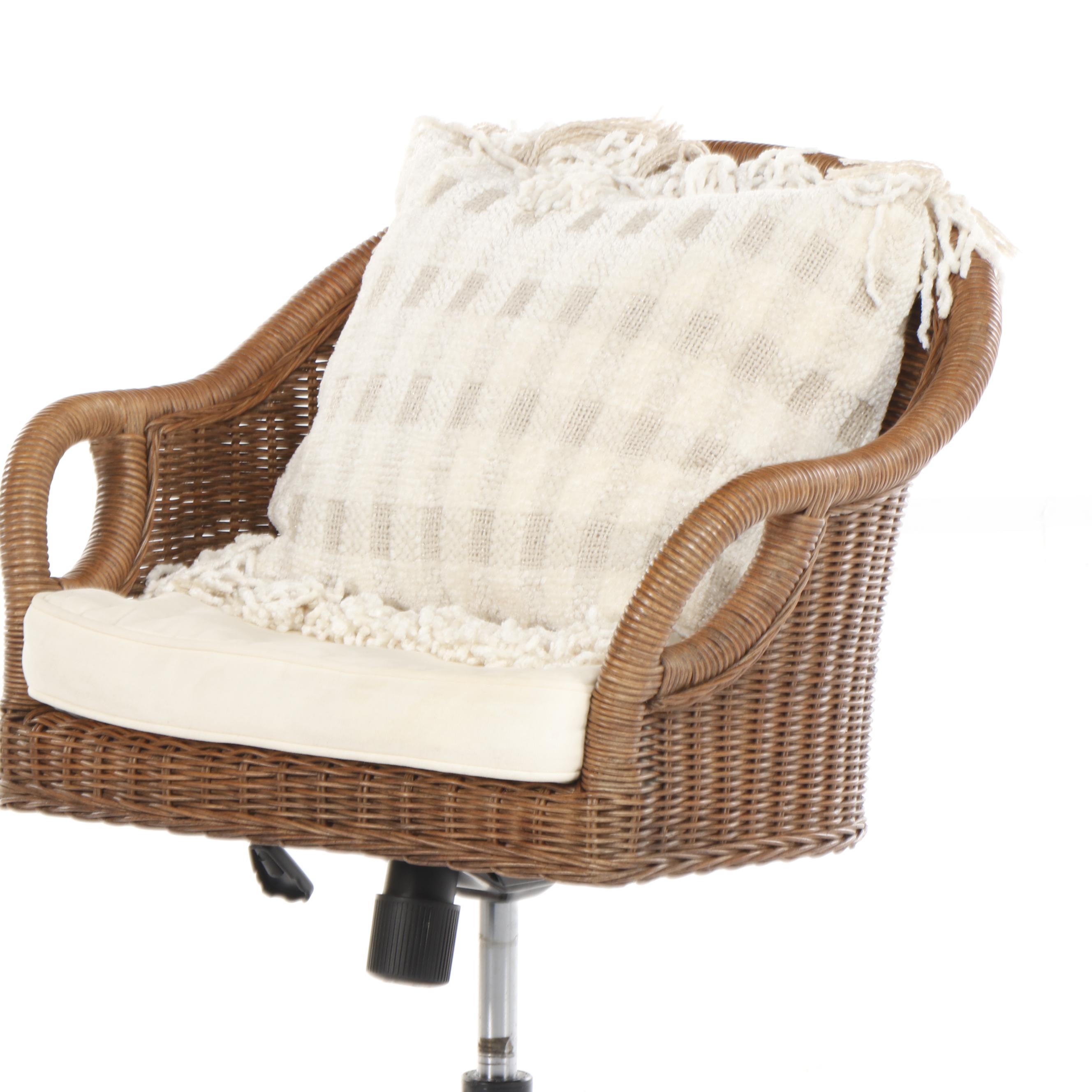 Contemporary Pottery Barn "Wingate" Rattan Swivel Chair in Pecan