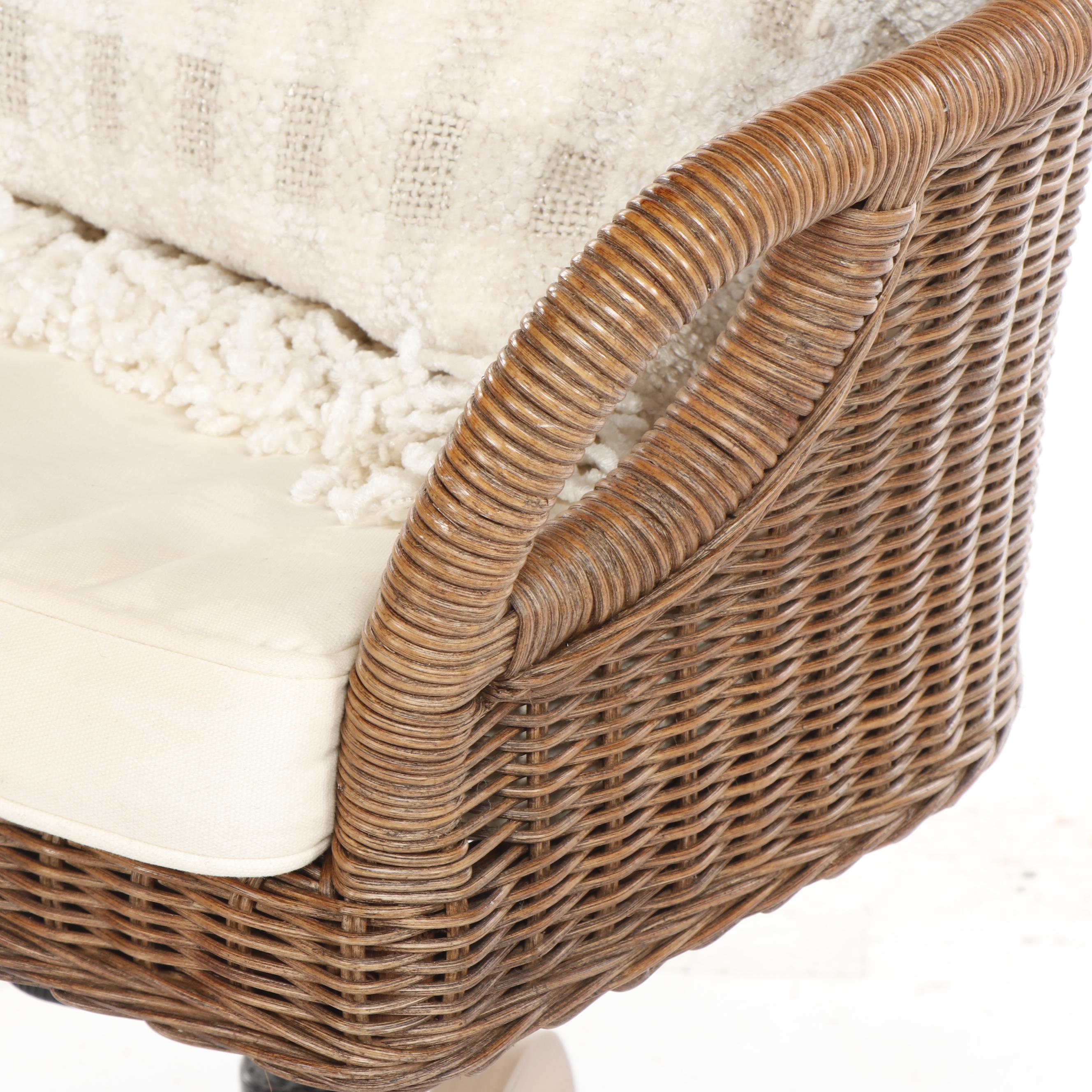 Contemporary Pottery Barn "Wingate" Rattan Swivel Chair in Pecan