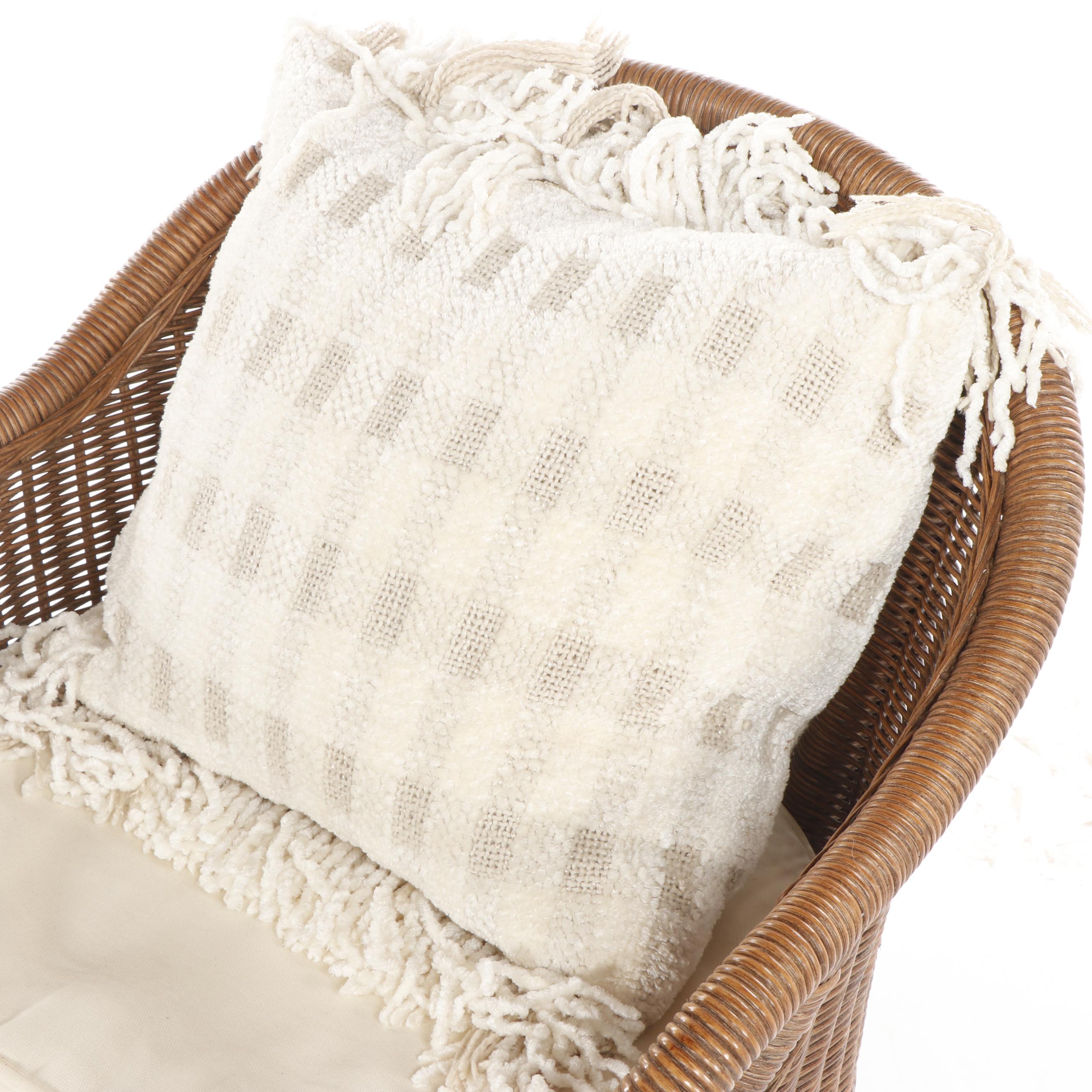 Contemporary Pottery Barn "Wingate" Rattan Swivel Chair in Pecan