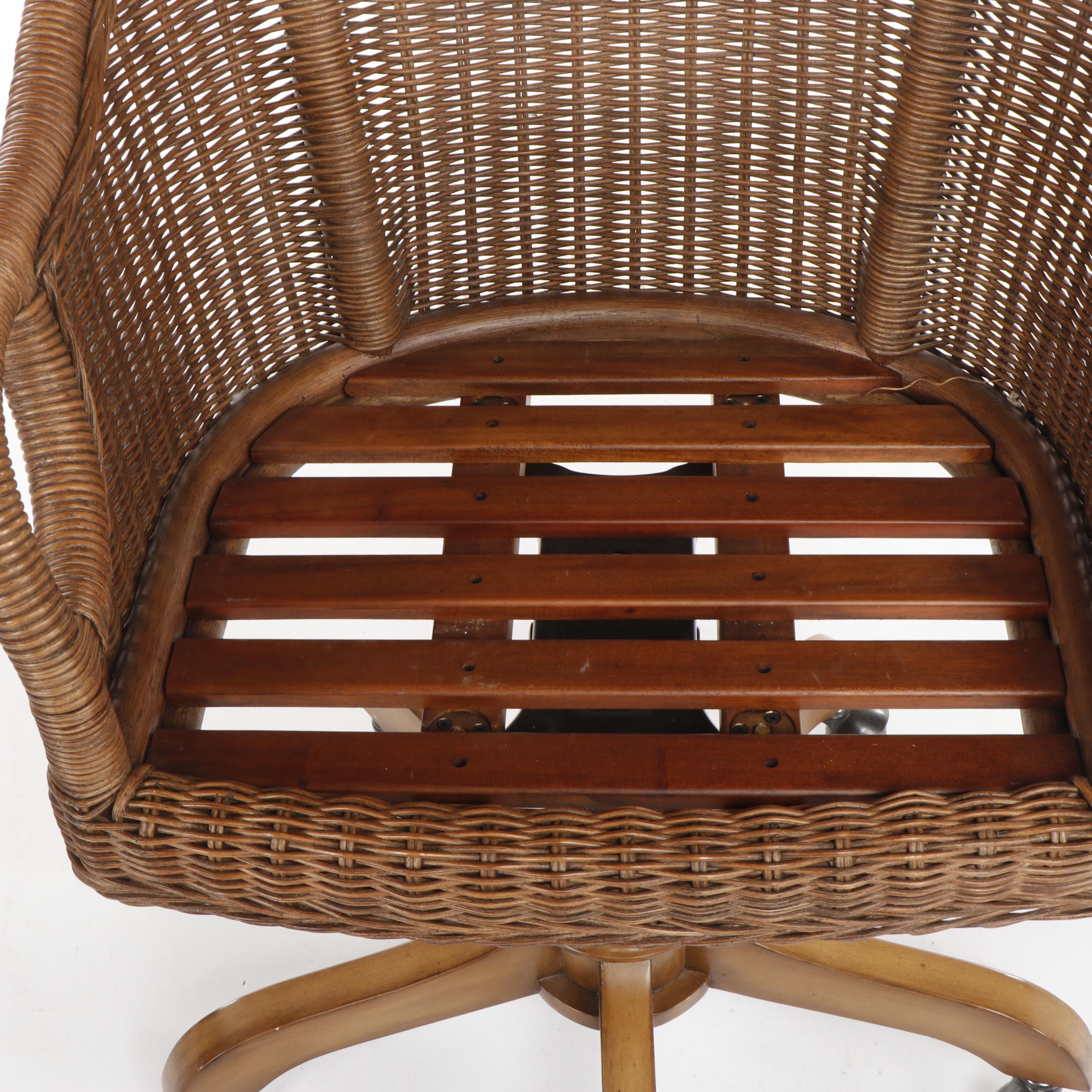 Contemporary Pottery Barn "Wingate" Rattan Swivel Chair in Pecan