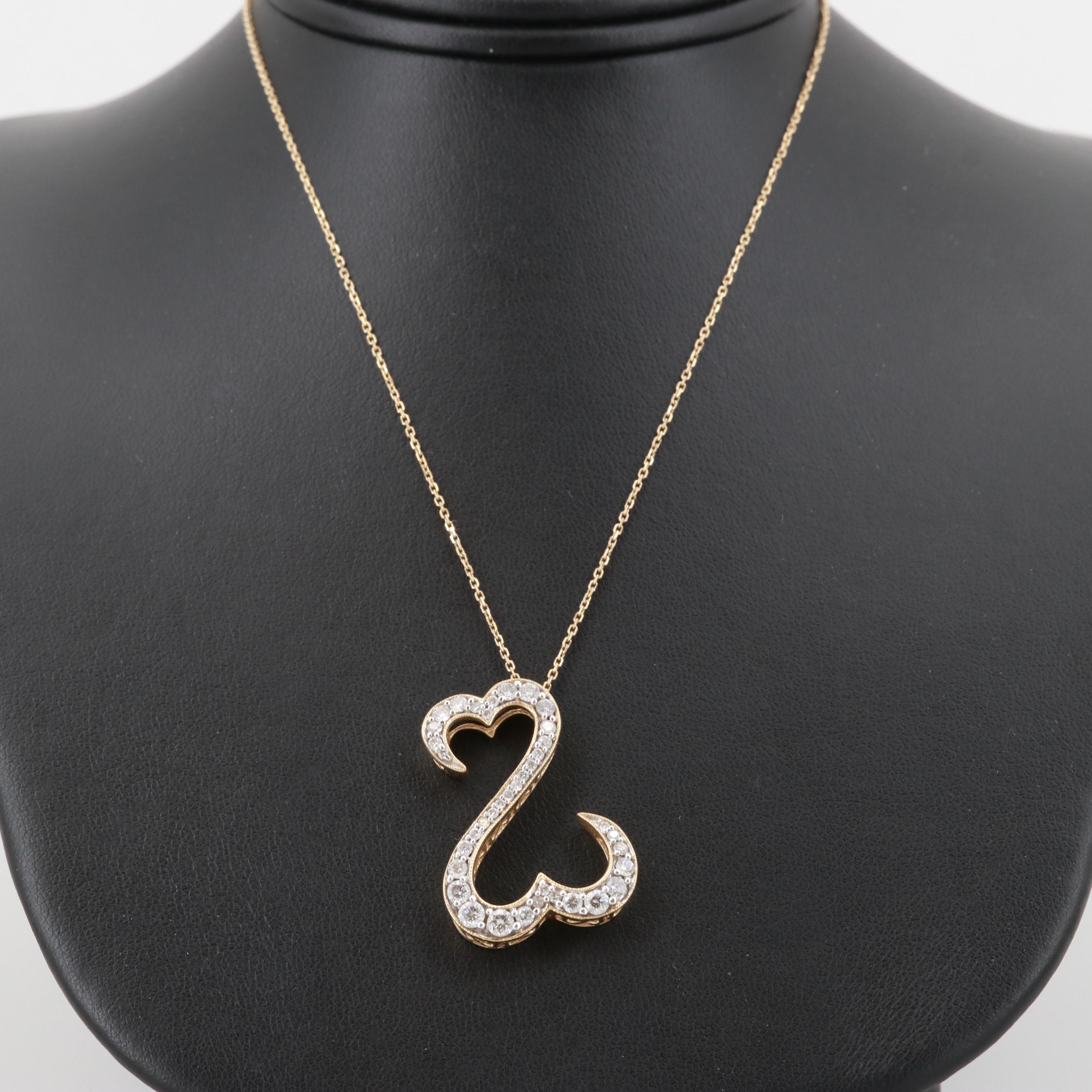 Jane Seymour "Open Hearts" 14K Yellow Gold 1.25 CTW Diamond Pendant Necklace