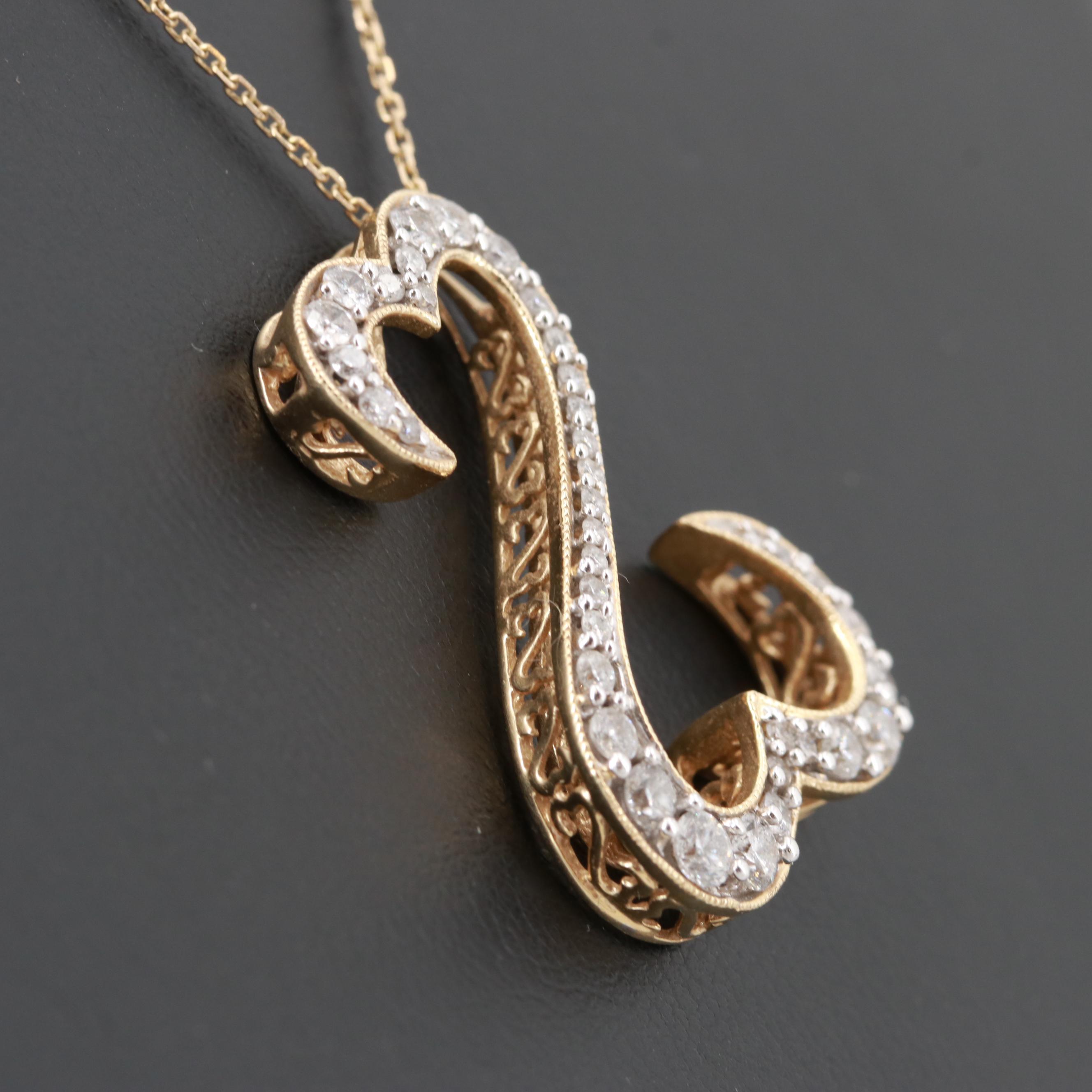 Jane Seymour "Open Hearts" 14K Yellow Gold 1.25 CTW Diamond Pendant Necklace