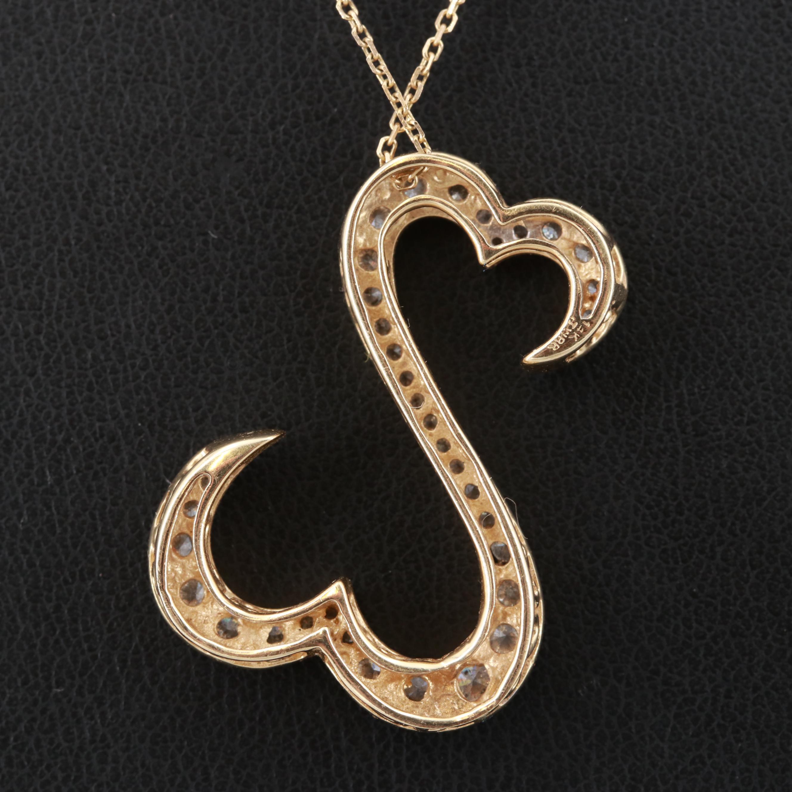 Jane Seymour "Open Hearts" 14K Yellow Gold 1.25 CTW Diamond Pendant Necklace
