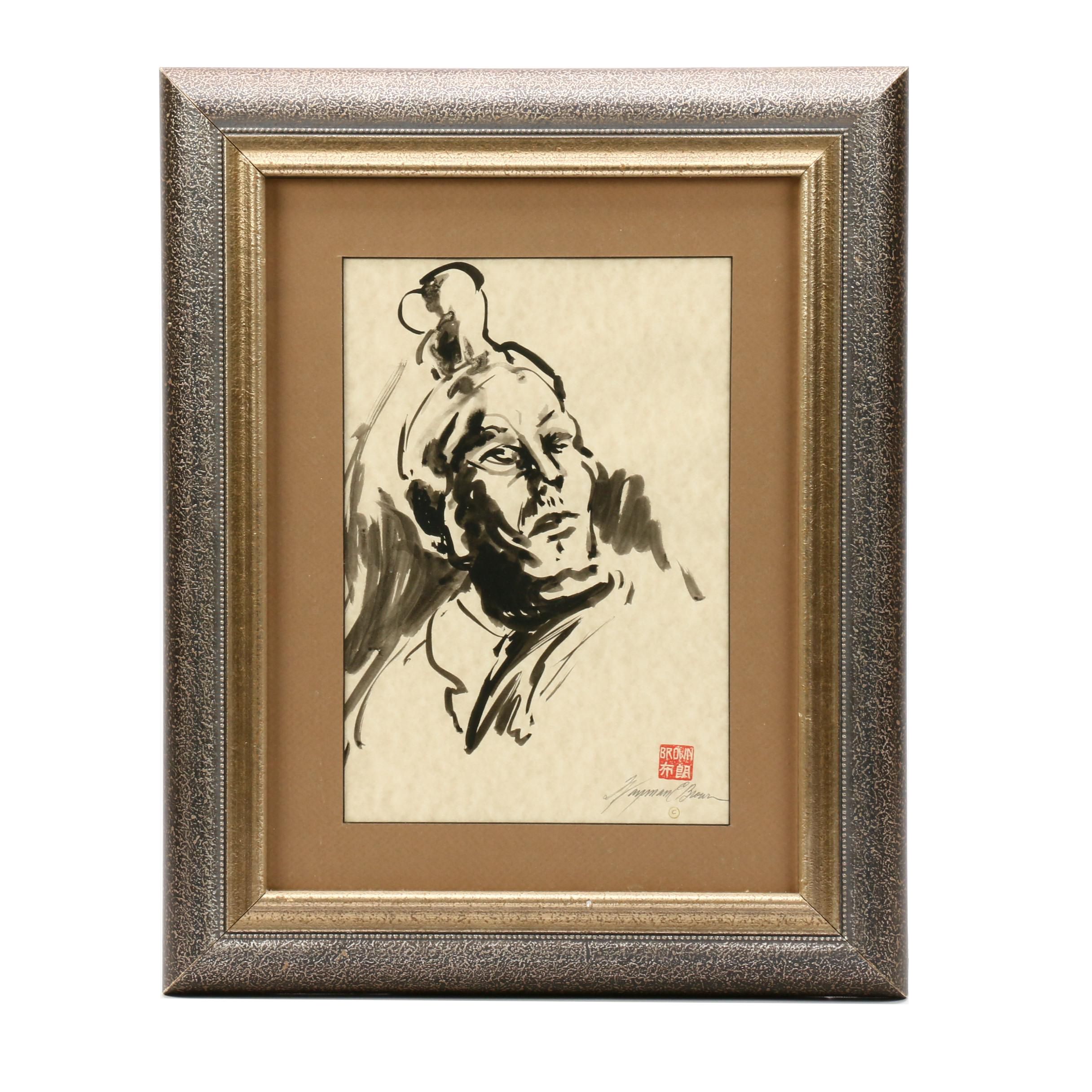 Waymon E. Brown Ink Drawing of Portrait