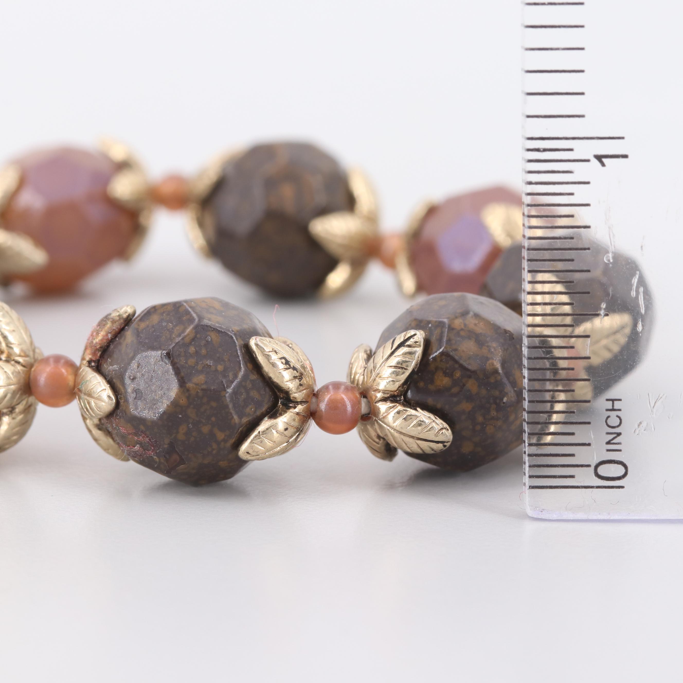 Faceted Glass Bead Gold Tone Expandable Bracelet