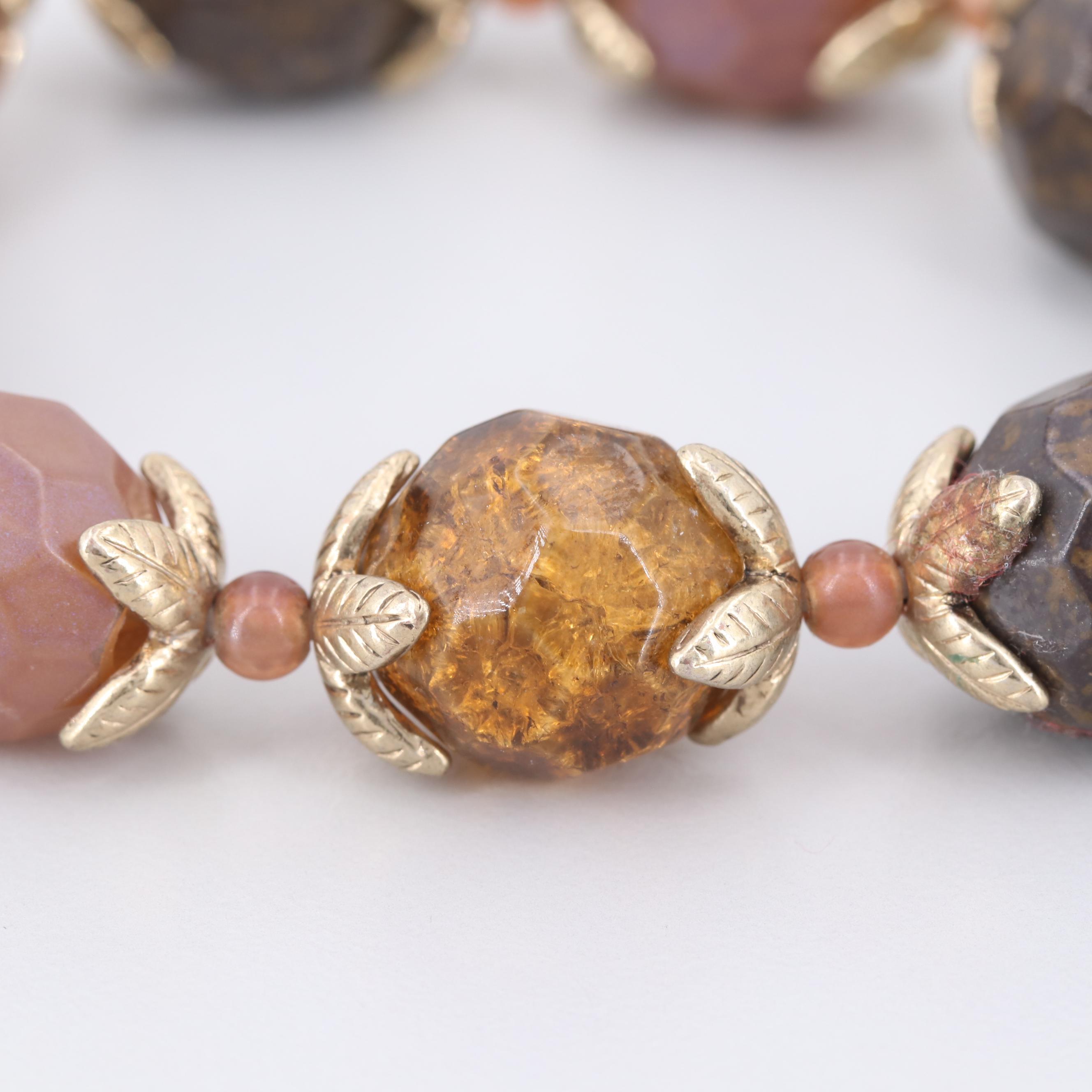 Faceted Glass Bead Gold Tone Expandable Bracelet