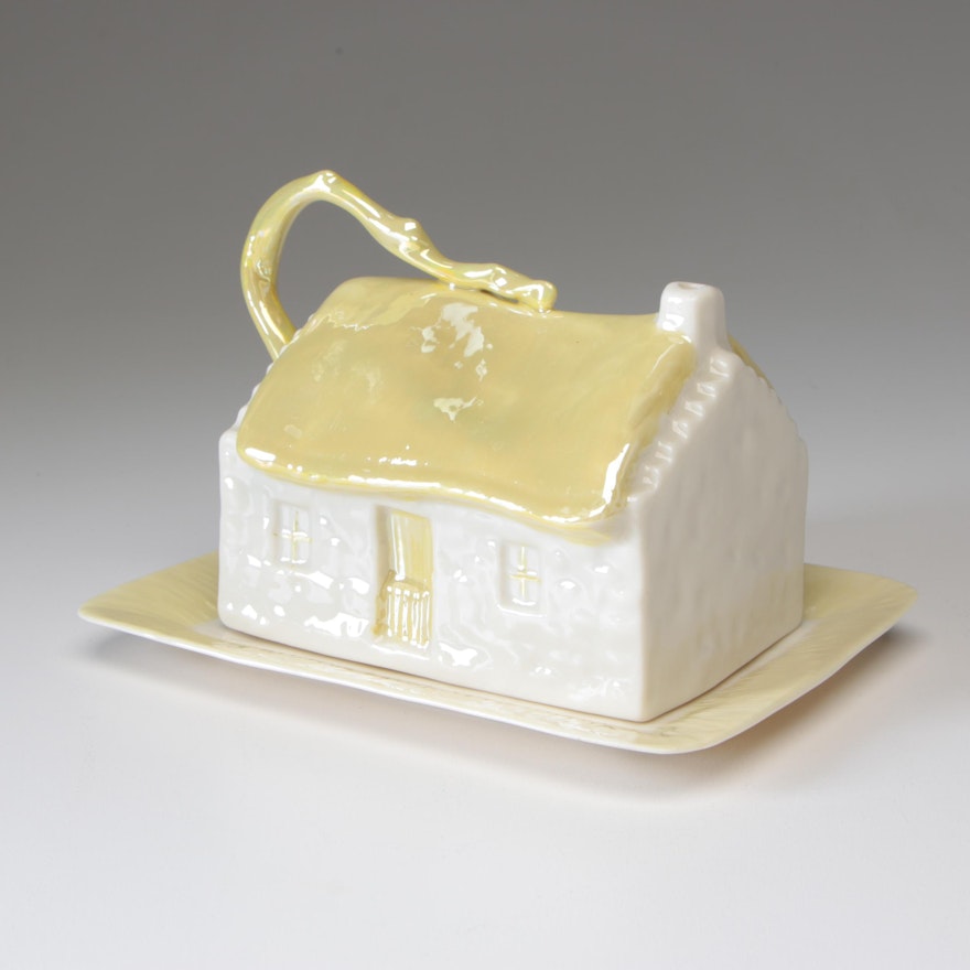 Belleek "Cottage" Porcelain Cheese Dish, 1980–1993