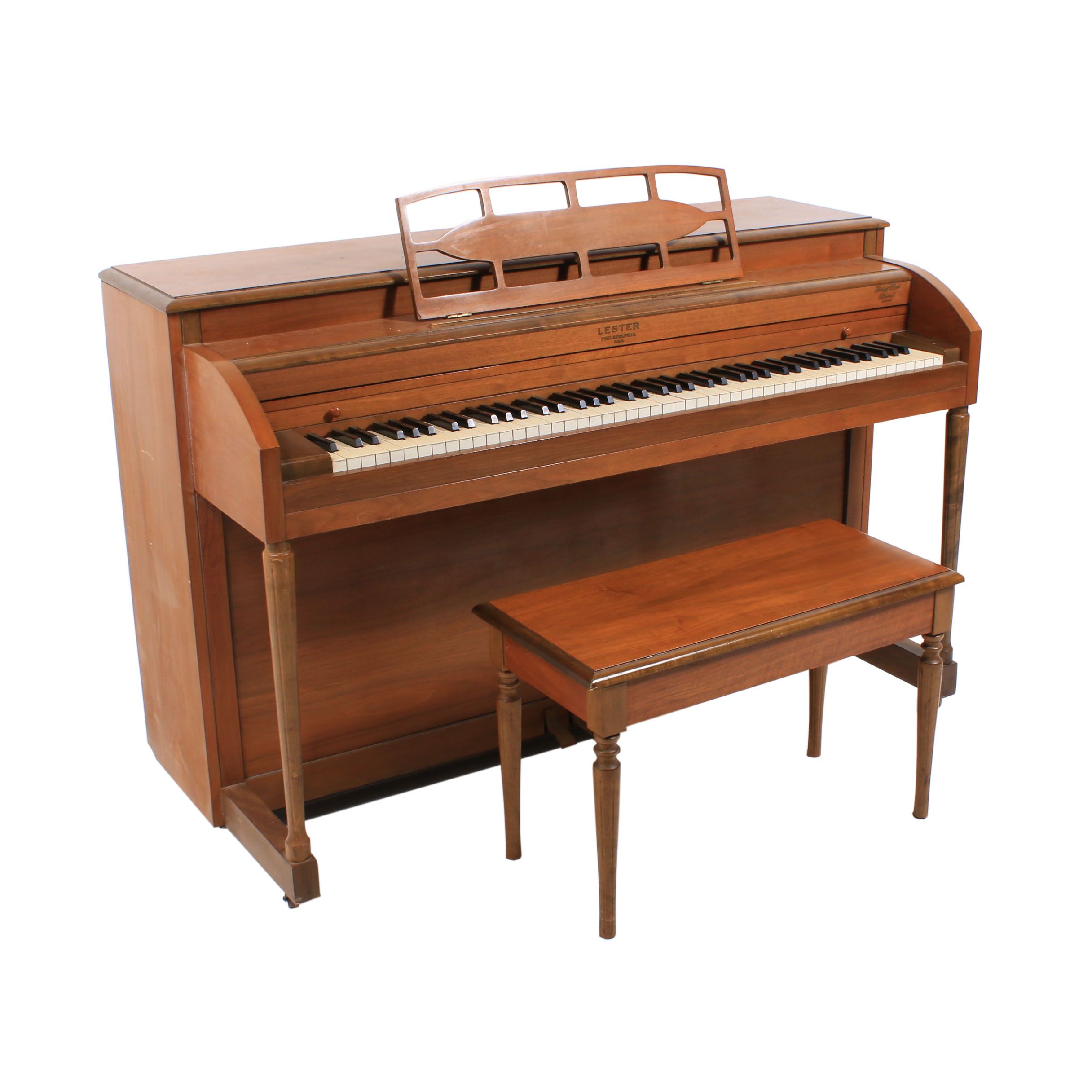 Lester Spinet Upright Piano with Bench and Sheet Music