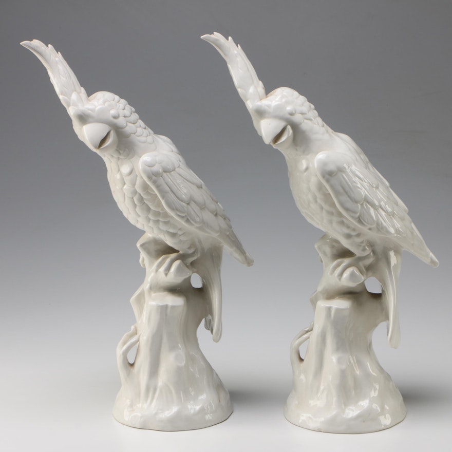 Pair of Mottahedeh Italian Ceramic Parrot Statuettes, Late 20th Century