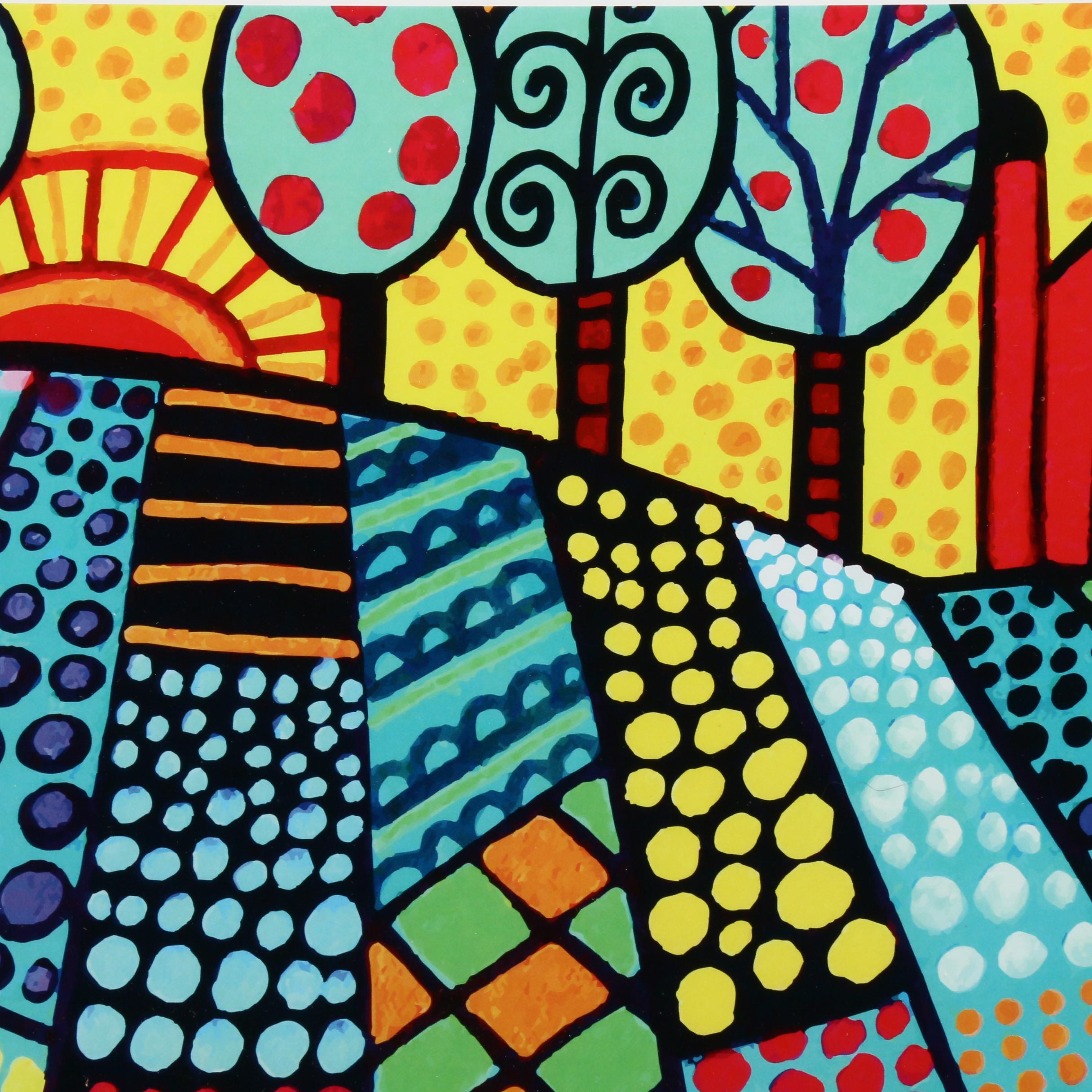 Heather Galler Offset Lithograph of Folk Art Landscape