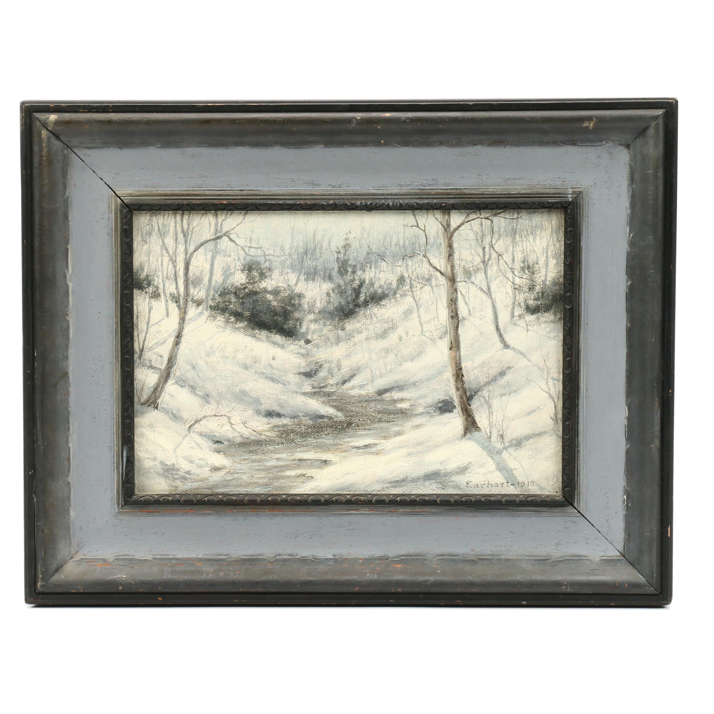 John Earhart Landscape Oil Painting of Winter Scene