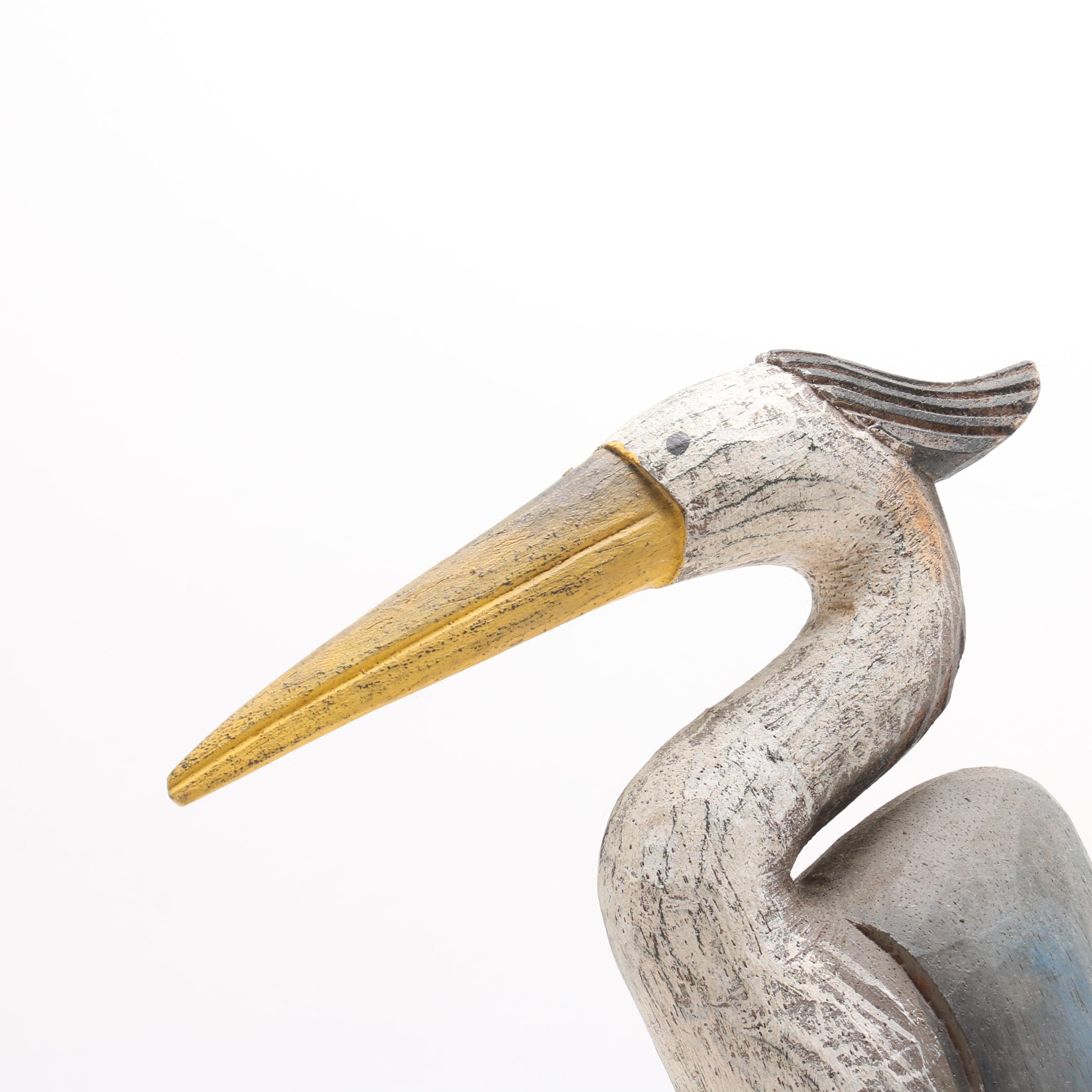 Carved Wood Heron Sculpture
