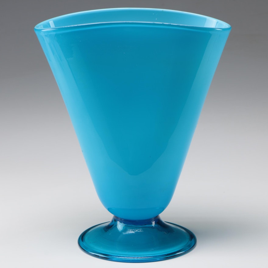 Aqua Blue Hand Blown Art Glass Vase