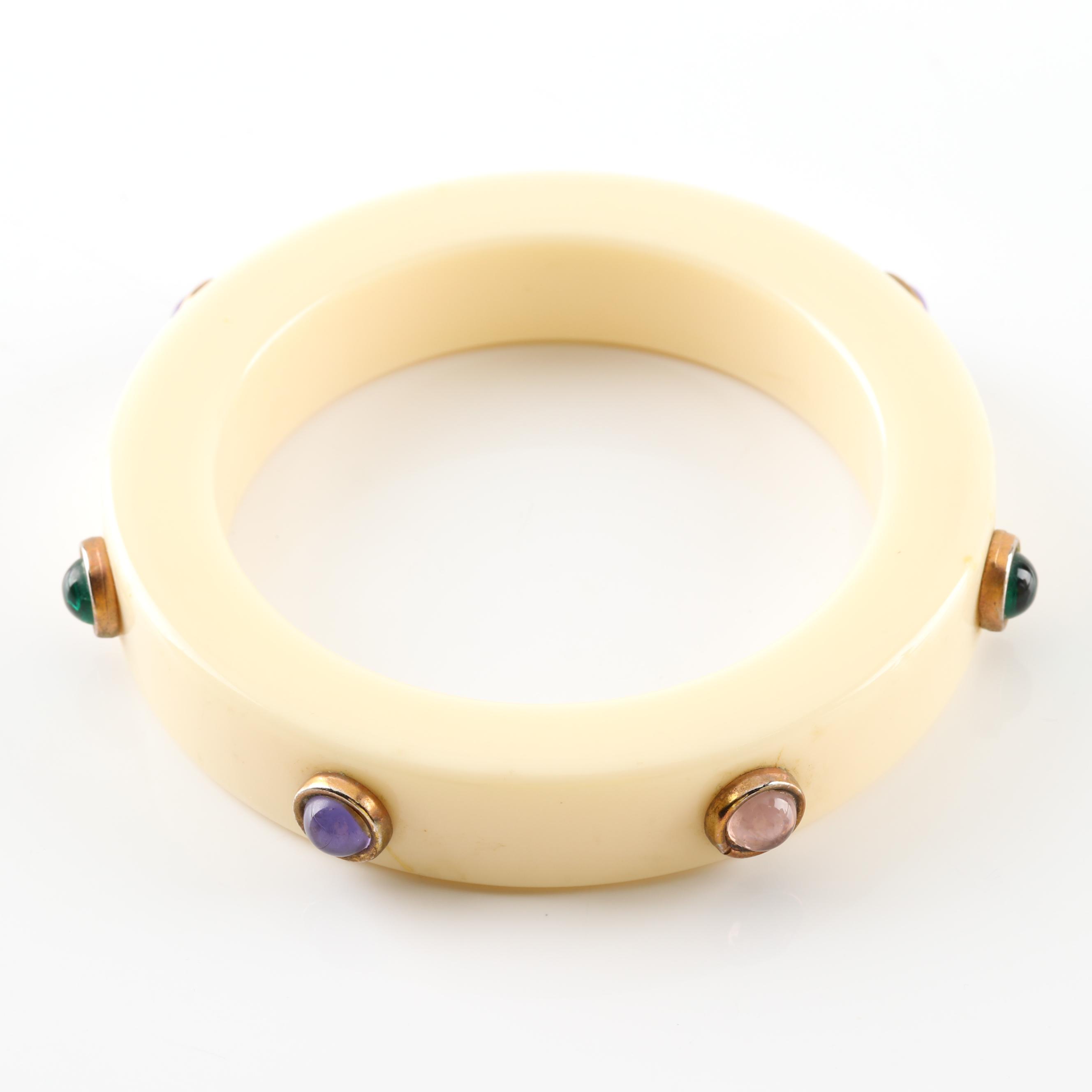 Bakelite Mark Davis Multi-Gemstone Bangle Bracelet