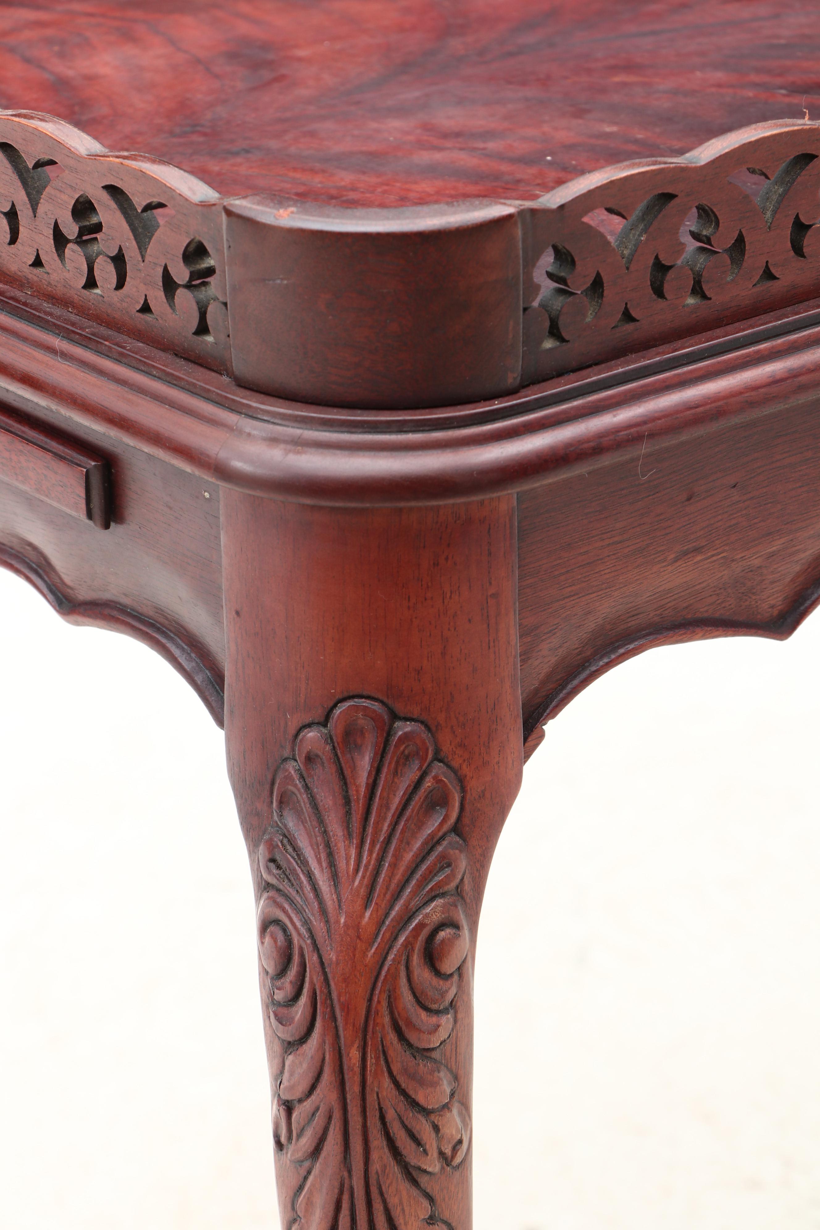 Chippendale Style Flame Mahogany Draw Leaf Table, 1930s