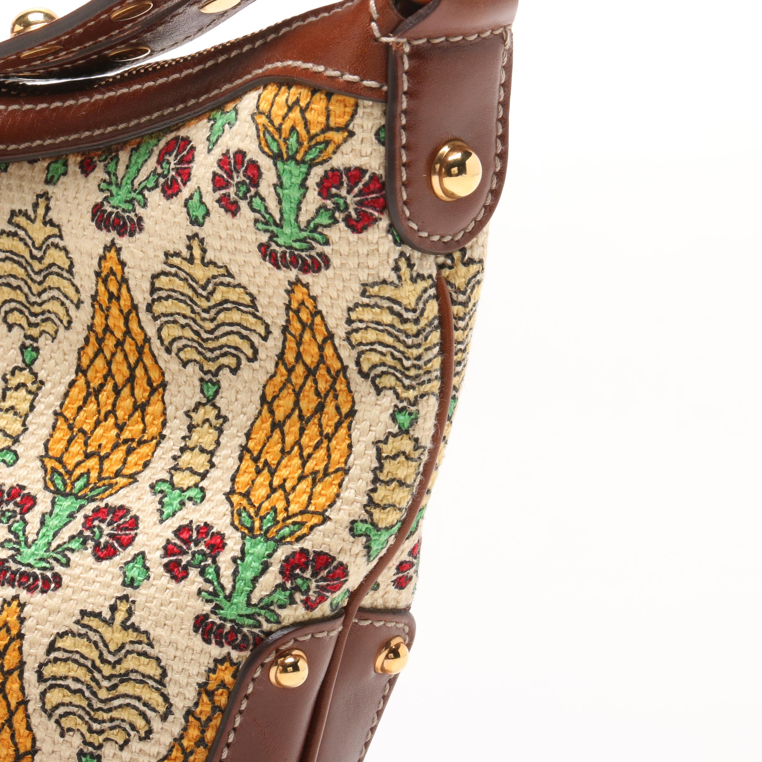 Gucci Pineapple Print Canvas and Leather Boho Bag