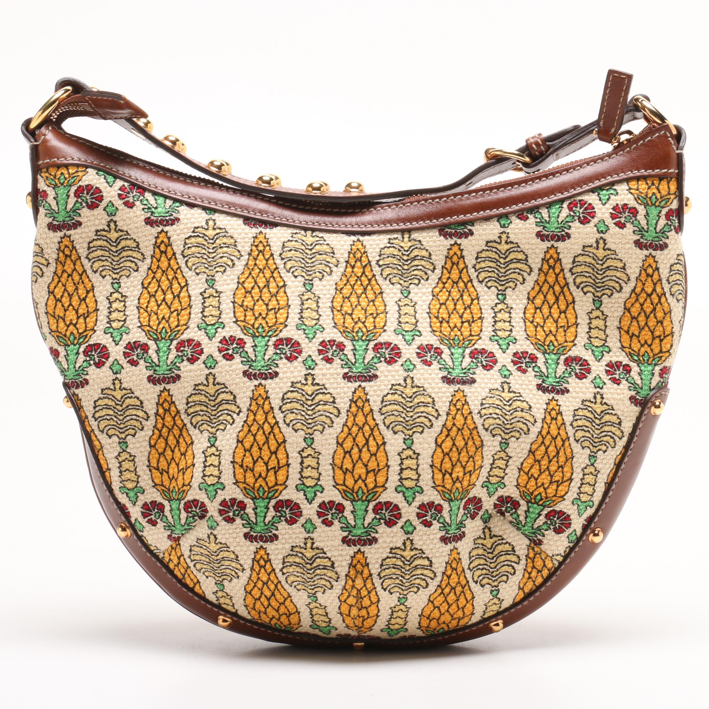 Gucci Pineapple Print Canvas and Leather Boho Bag