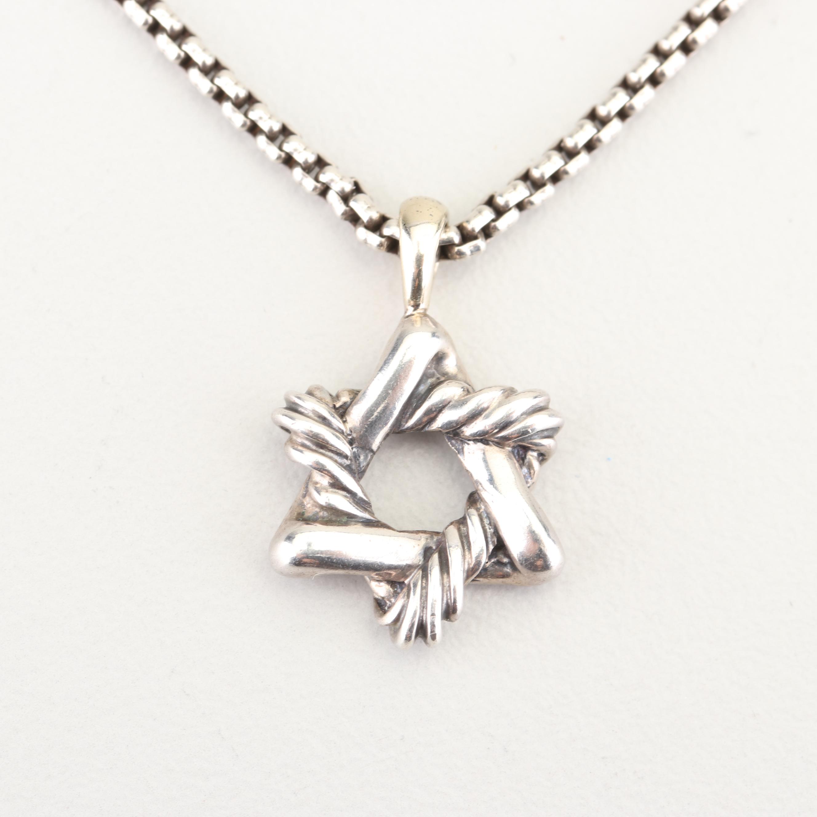 David Yurman Sterling Silver 14K Yellow Gold "Star of David" Pendant Necklace