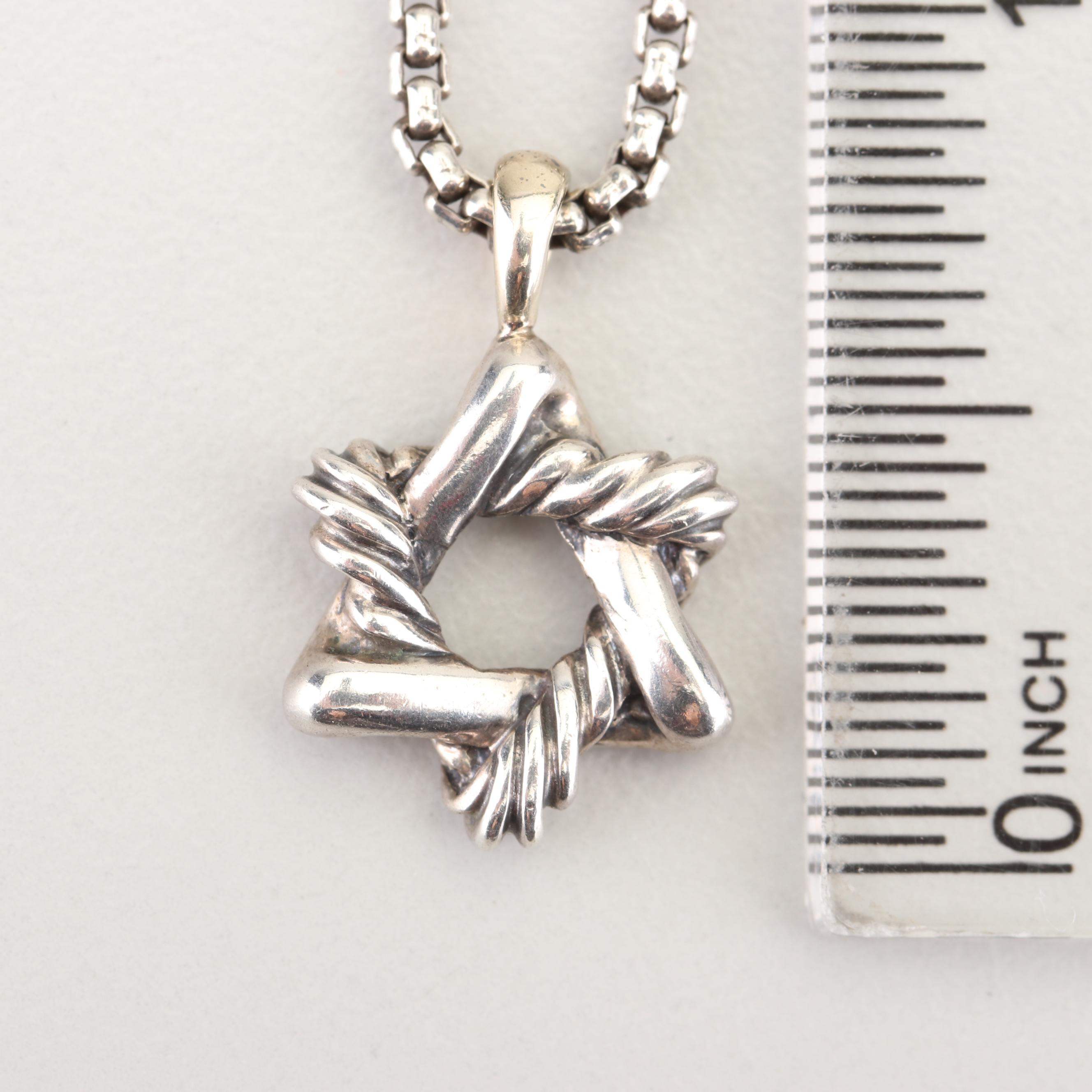 David Yurman Sterling Silver 14K Yellow Gold "Star of David" Pendant Necklace