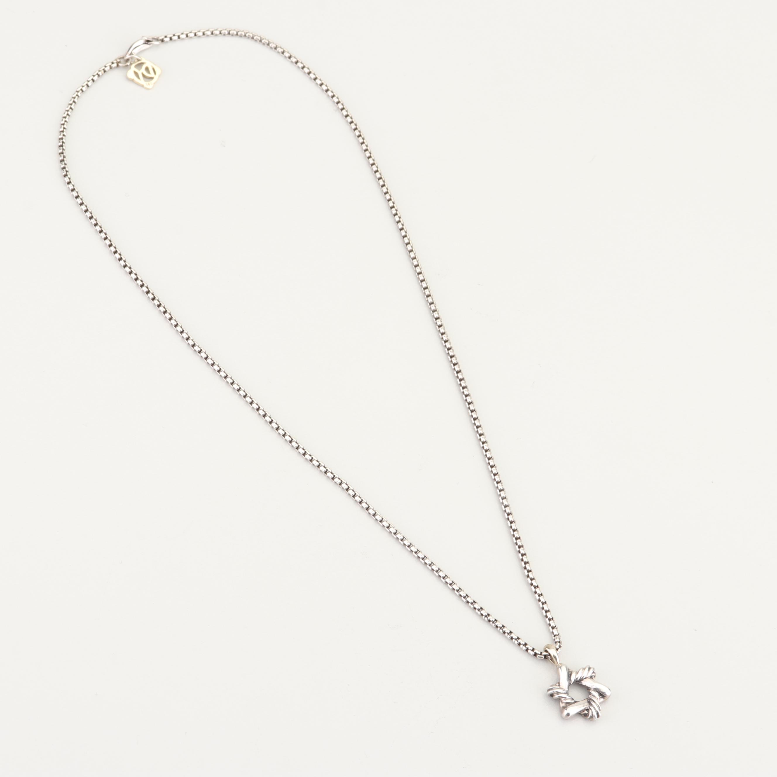 David Yurman Sterling Silver 14K Yellow Gold "Star of David" Pendant Necklace