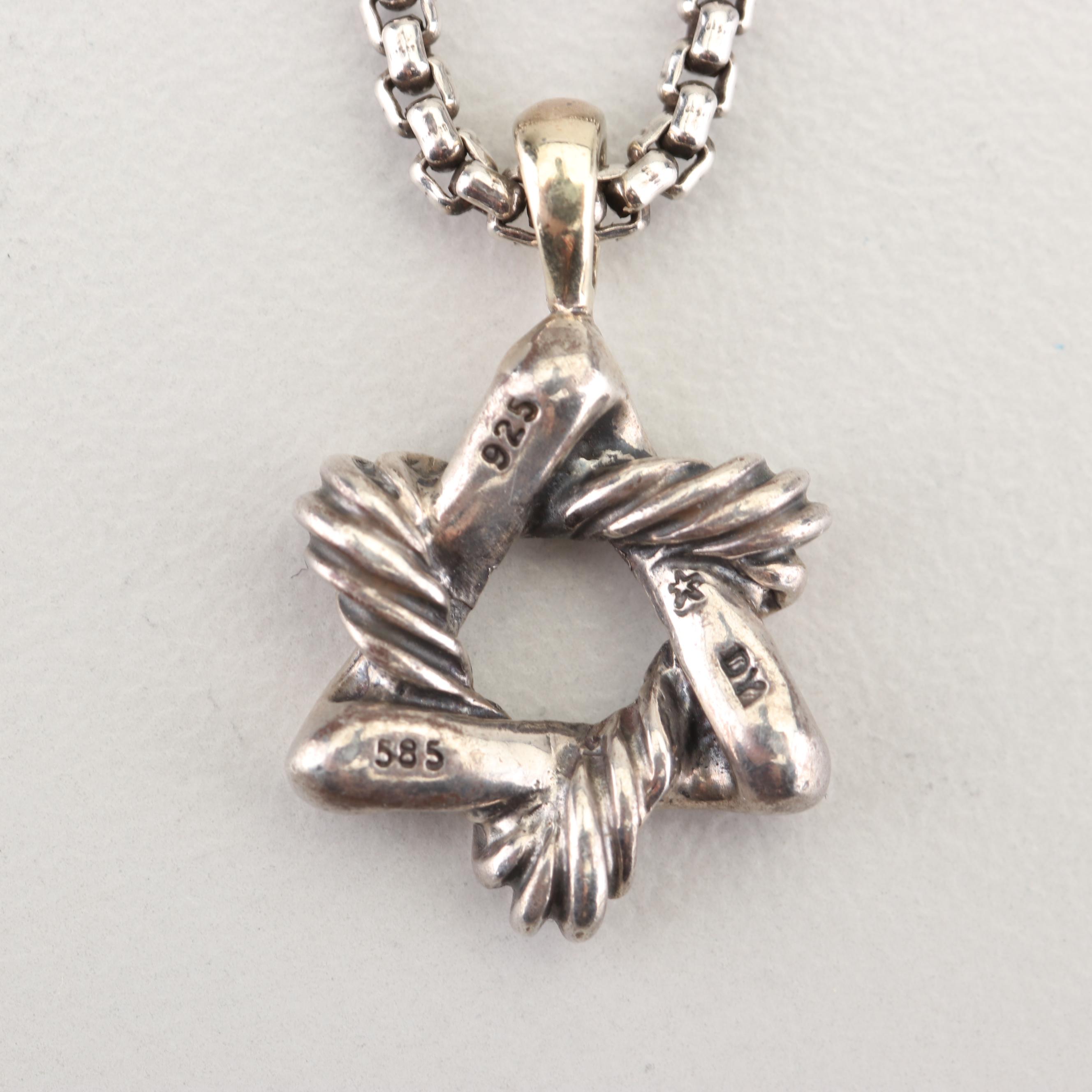 David Yurman Sterling Silver 14K Yellow Gold "Star of David" Pendant Necklace