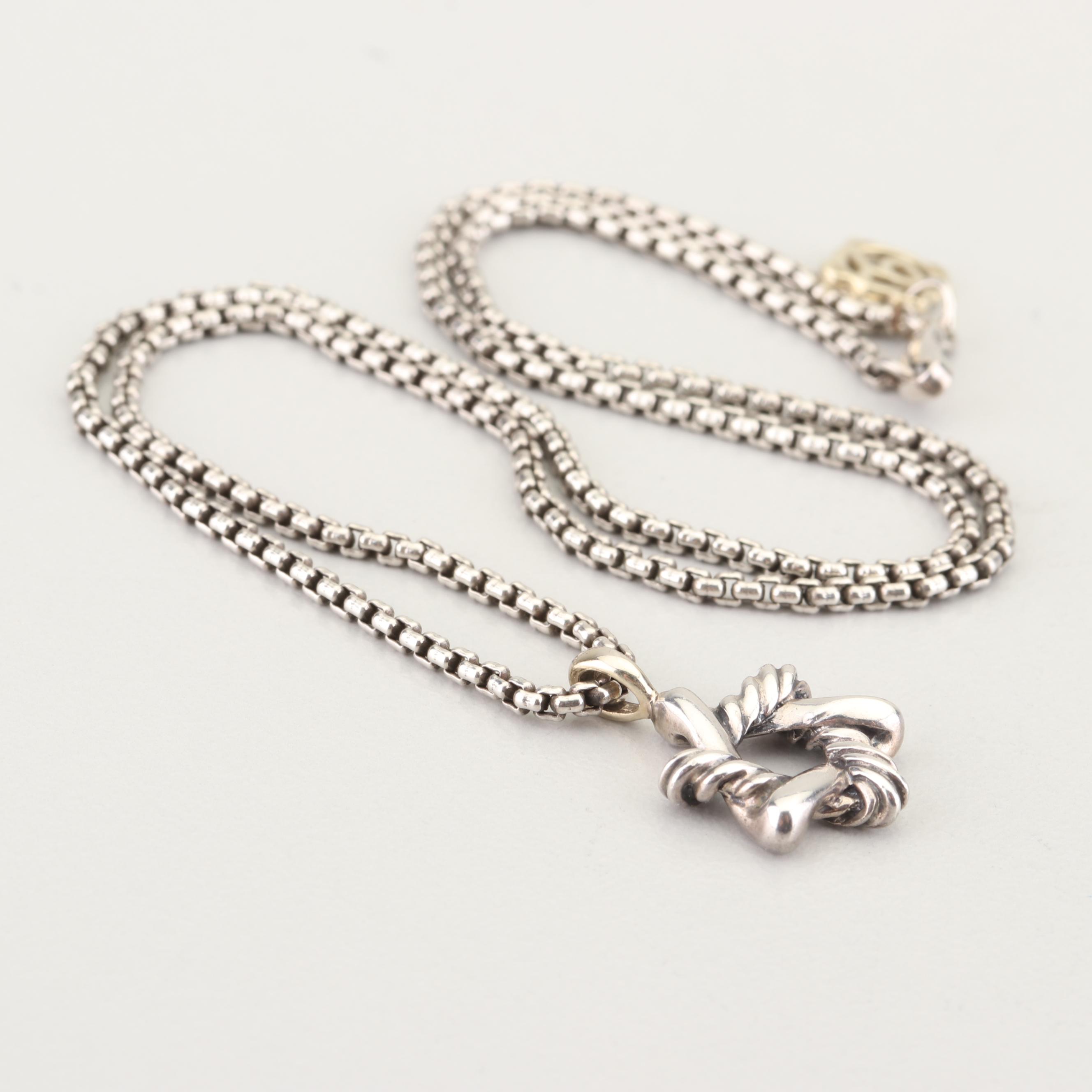 David Yurman Sterling Silver 14K Yellow Gold "Star of David" Pendant Necklace