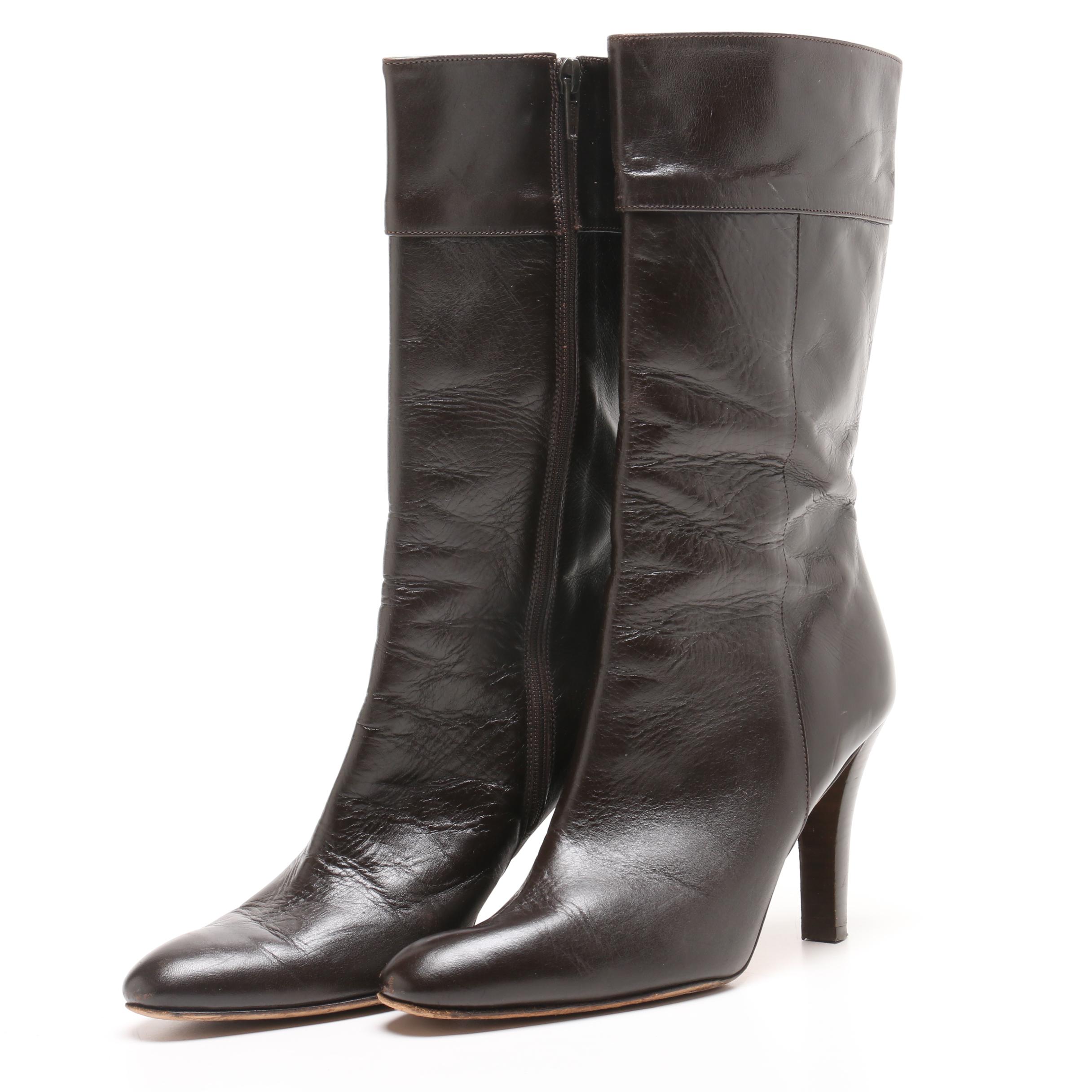 Brooks Brothers Dark Brown Leather High-Heeled Boots