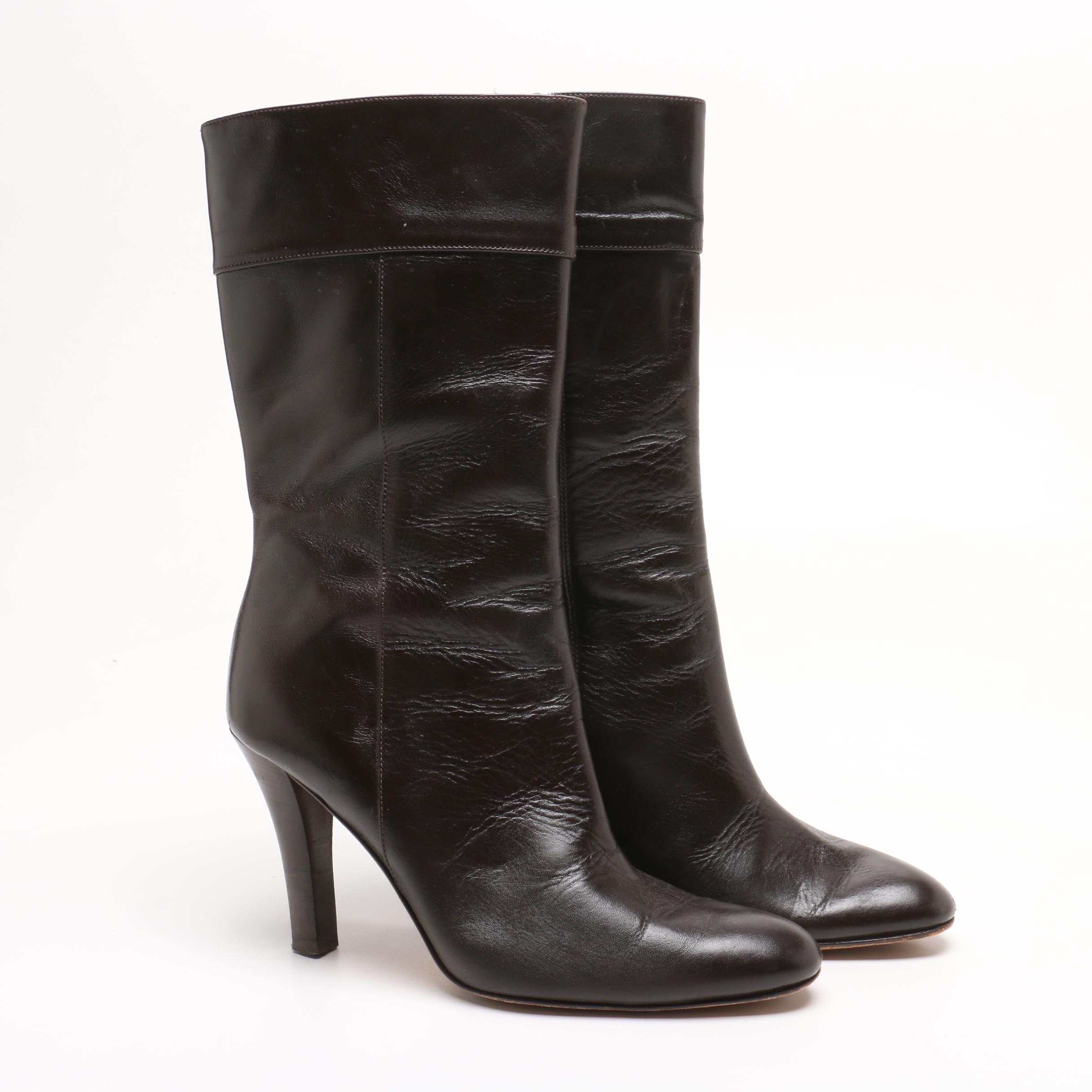 Brooks Brothers Dark Brown Leather High-Heeled Boots