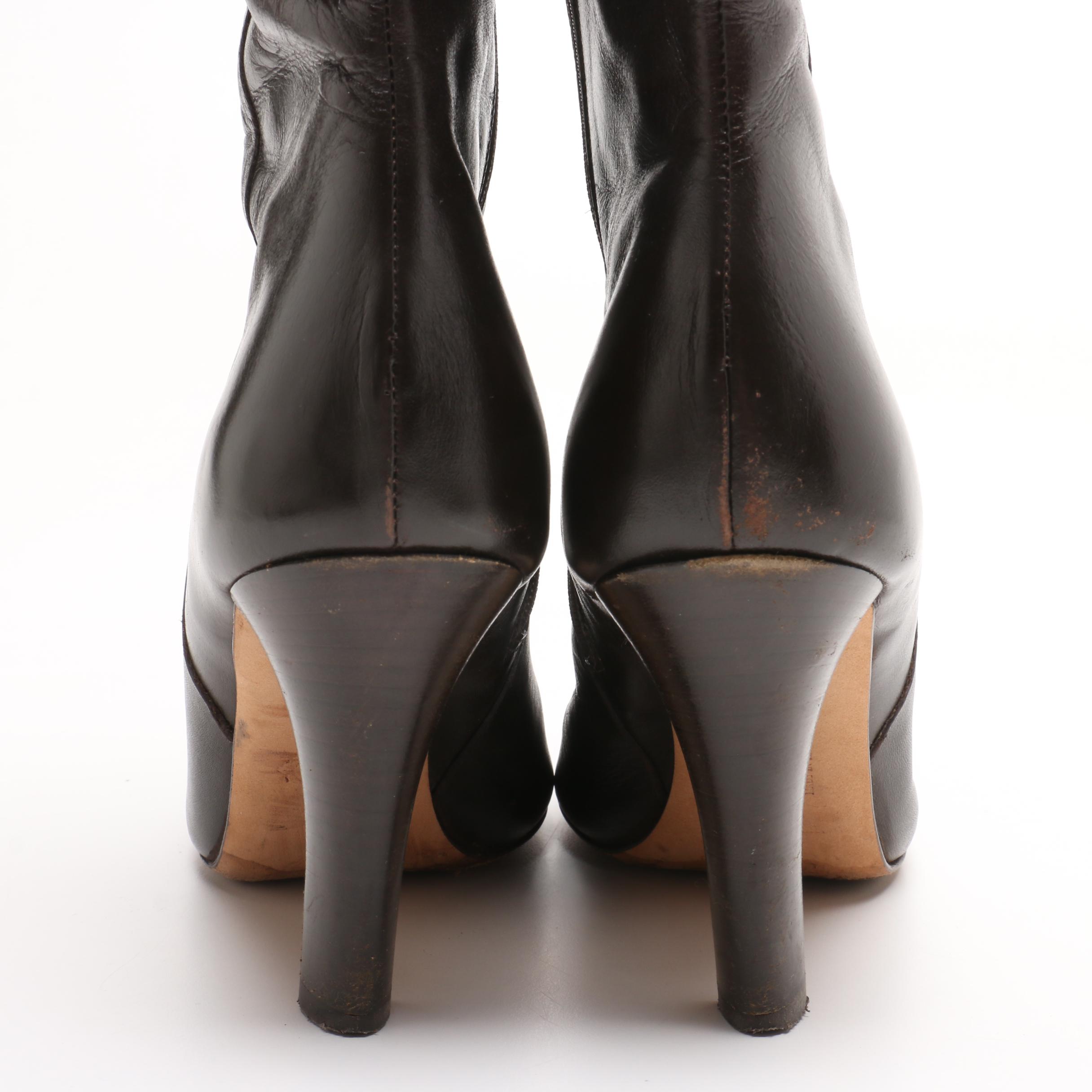 Brooks Brothers Dark Brown Leather High-Heeled Boots
