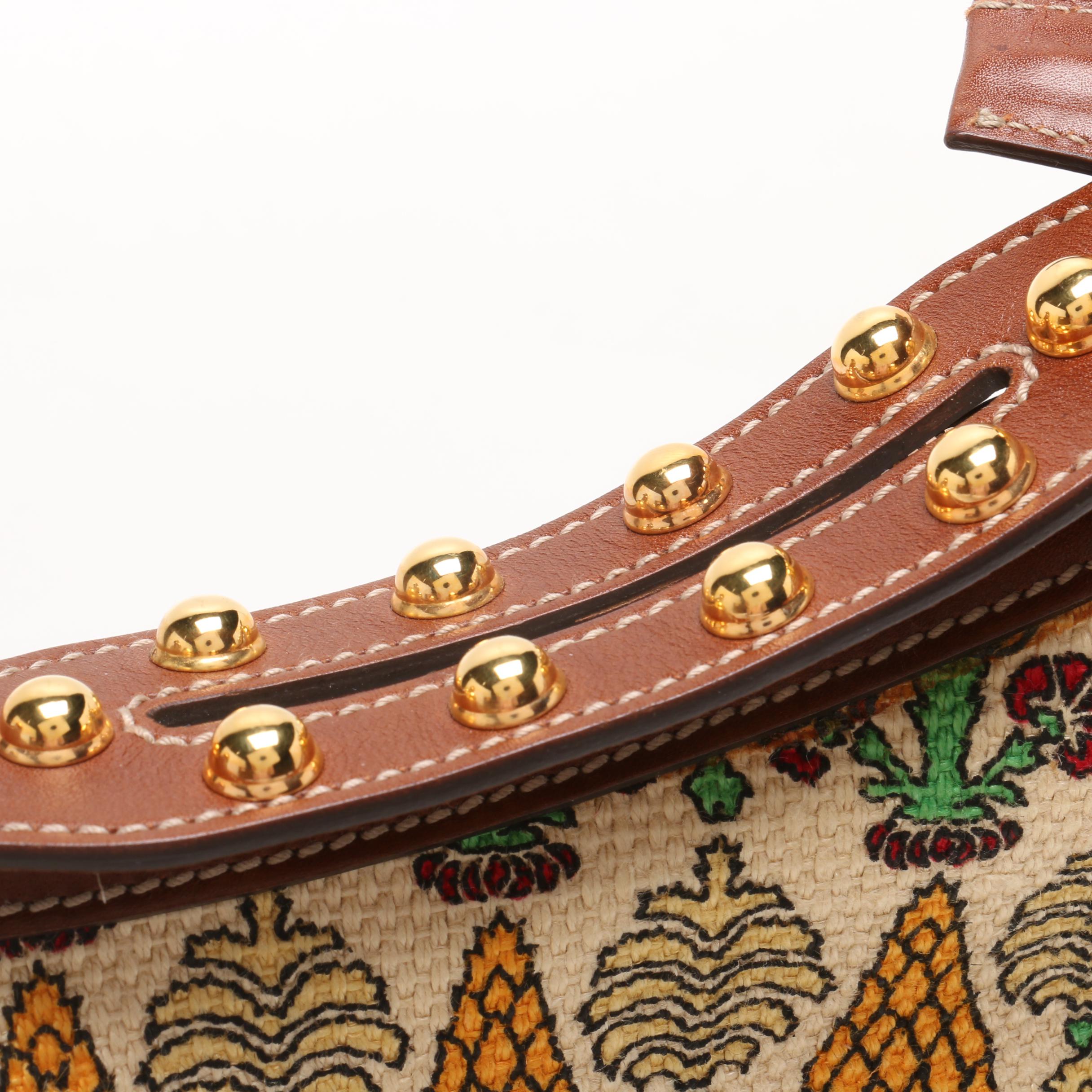 Gucci Pineapple Print Canvas and Leather Boho Bag
