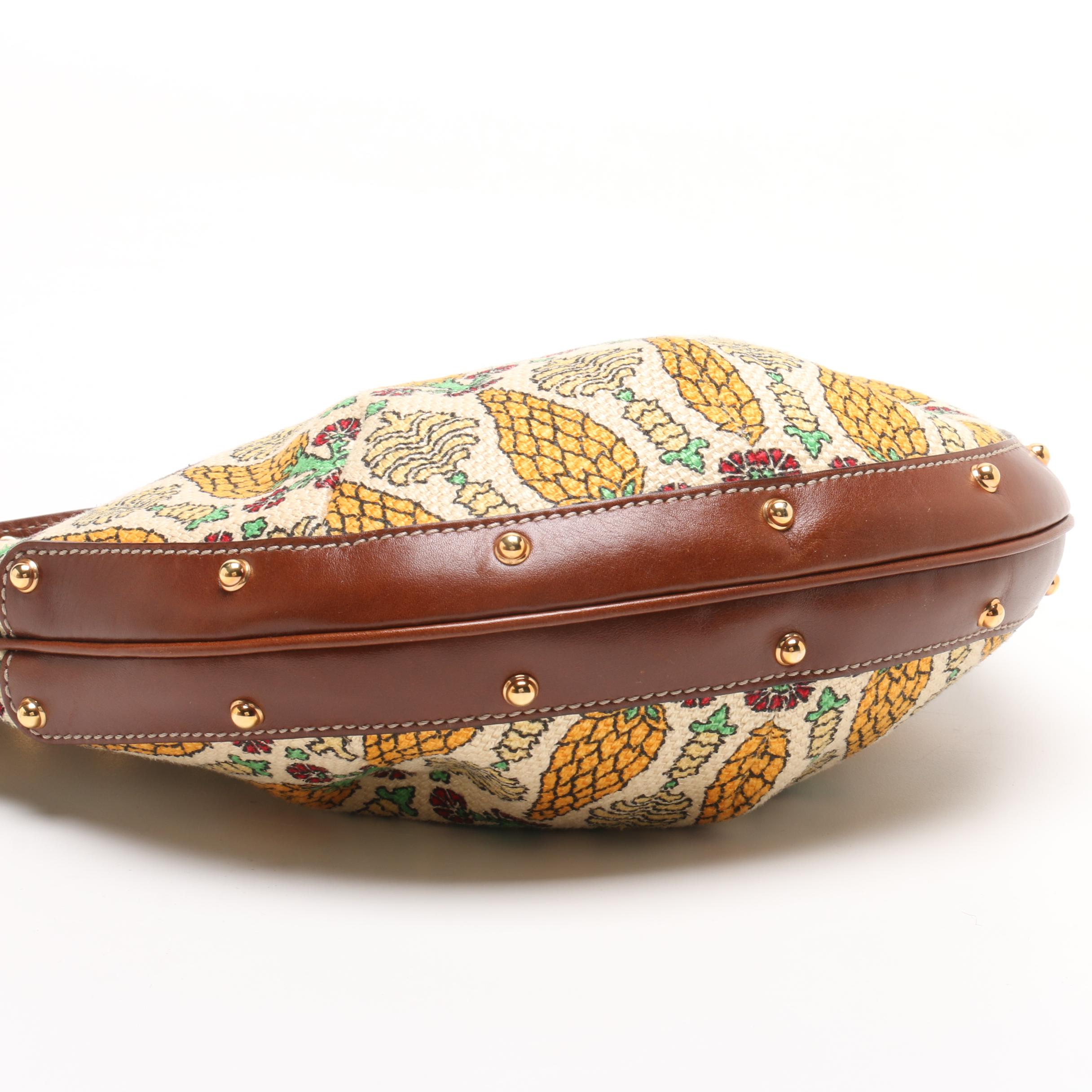 Gucci Pineapple Print Canvas and Leather Boho Bag