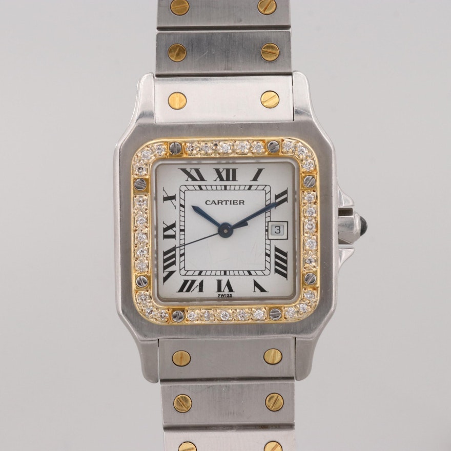 Cartier-Santos de Cartier Automatic Wristwatch With Custom Diamond Bezel