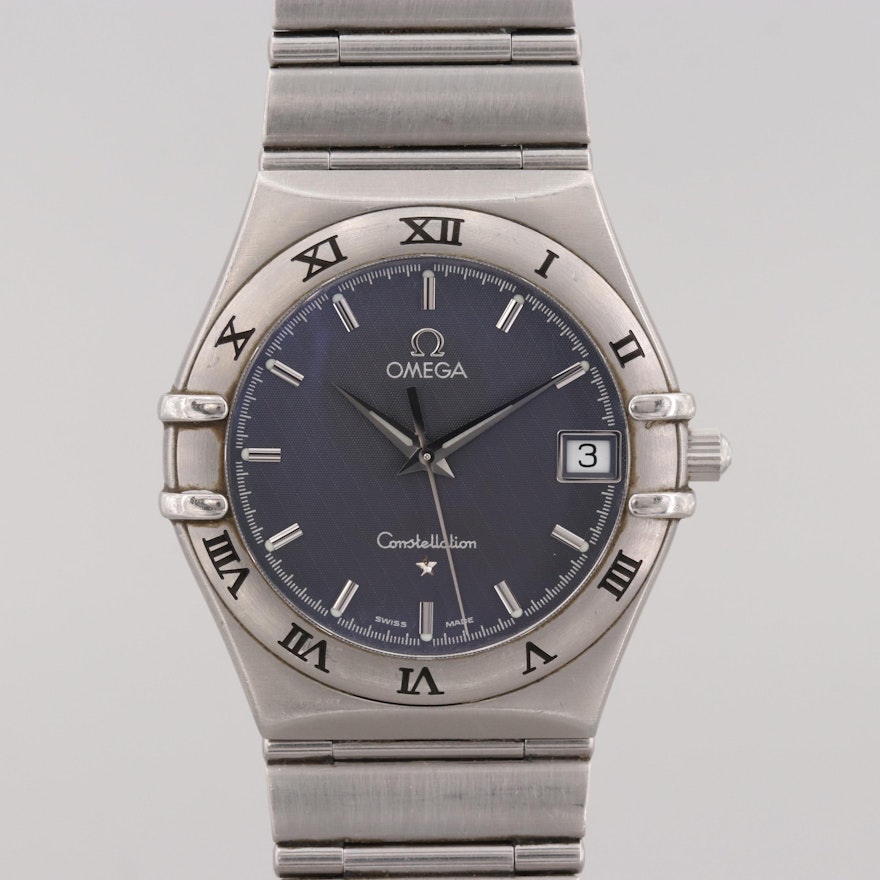 Omega Constellation Stainless Steel Quartz Wristwatch With Date Window