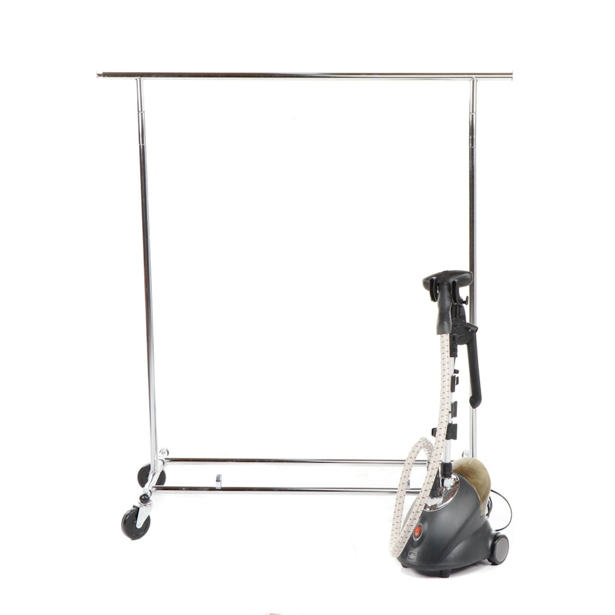 The Sharper Image Garment Steamer and Rolling Clothing Rack