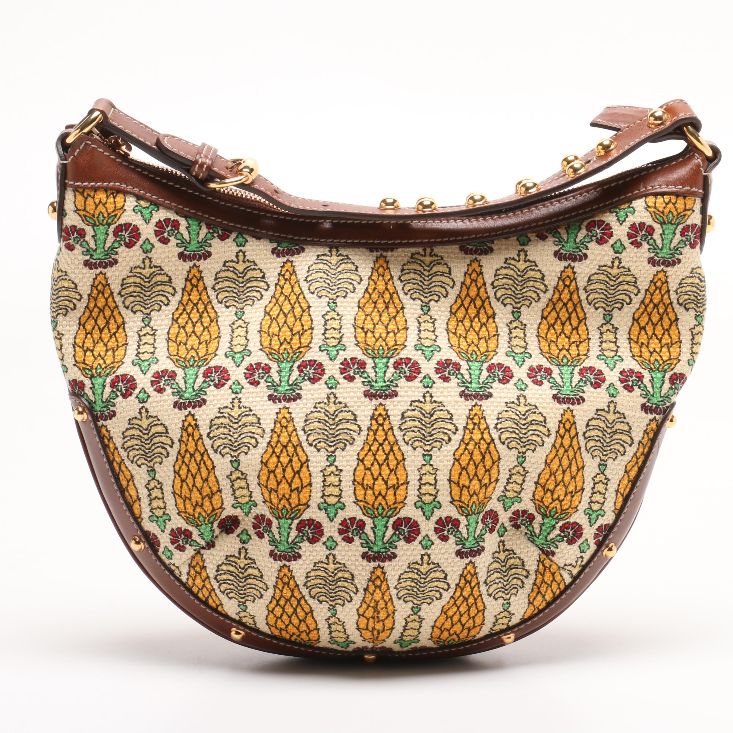 Gucci Pineapple Print Canvas and Leather Boho Bag