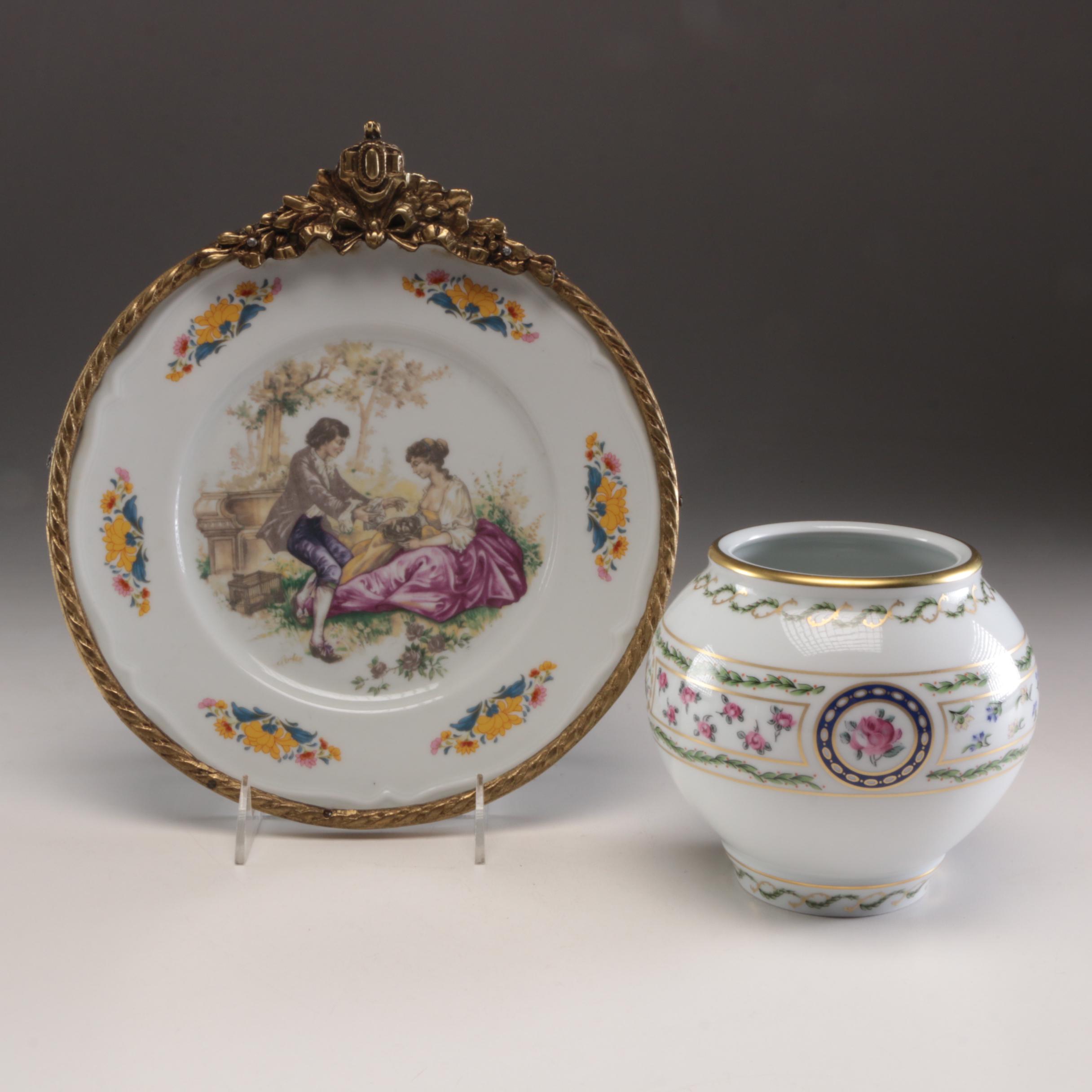 Haviland Limoges Porcelain Vase and Leipold Romer Wall Hanging Plate