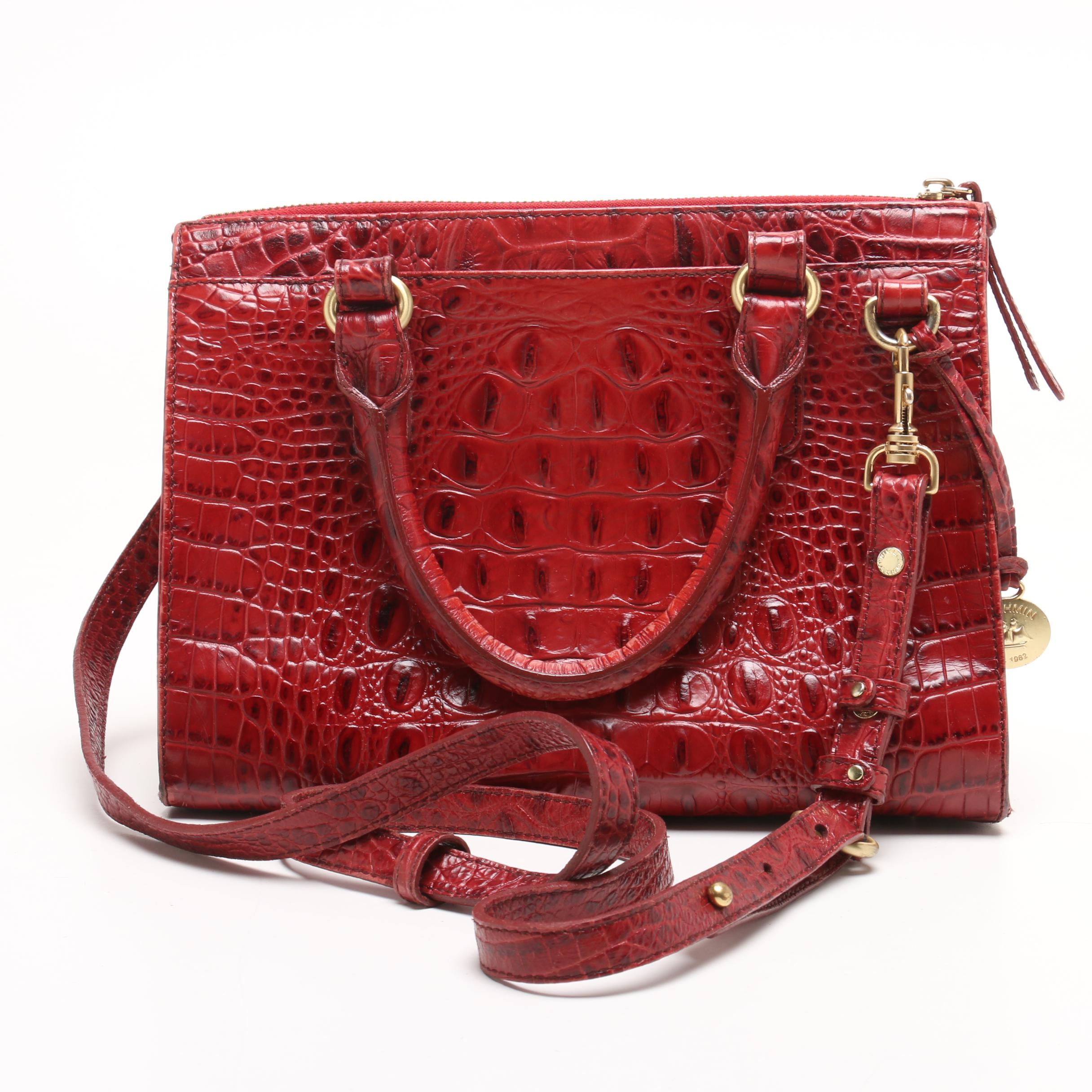 Brahmin Croc Embossed Red Leather Shoulder Bag