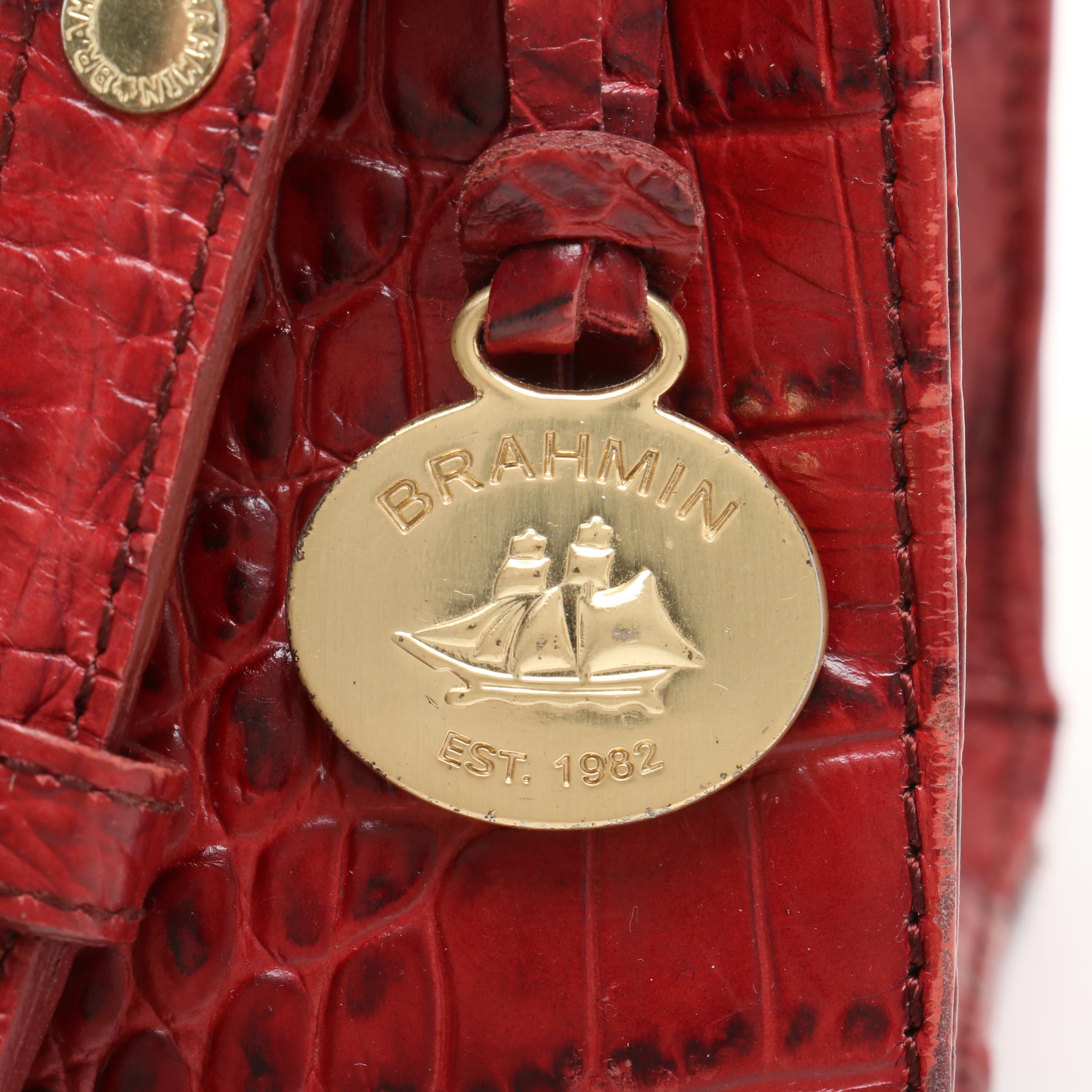 Brahmin Croc Embossed Red Leather Shoulder Bag