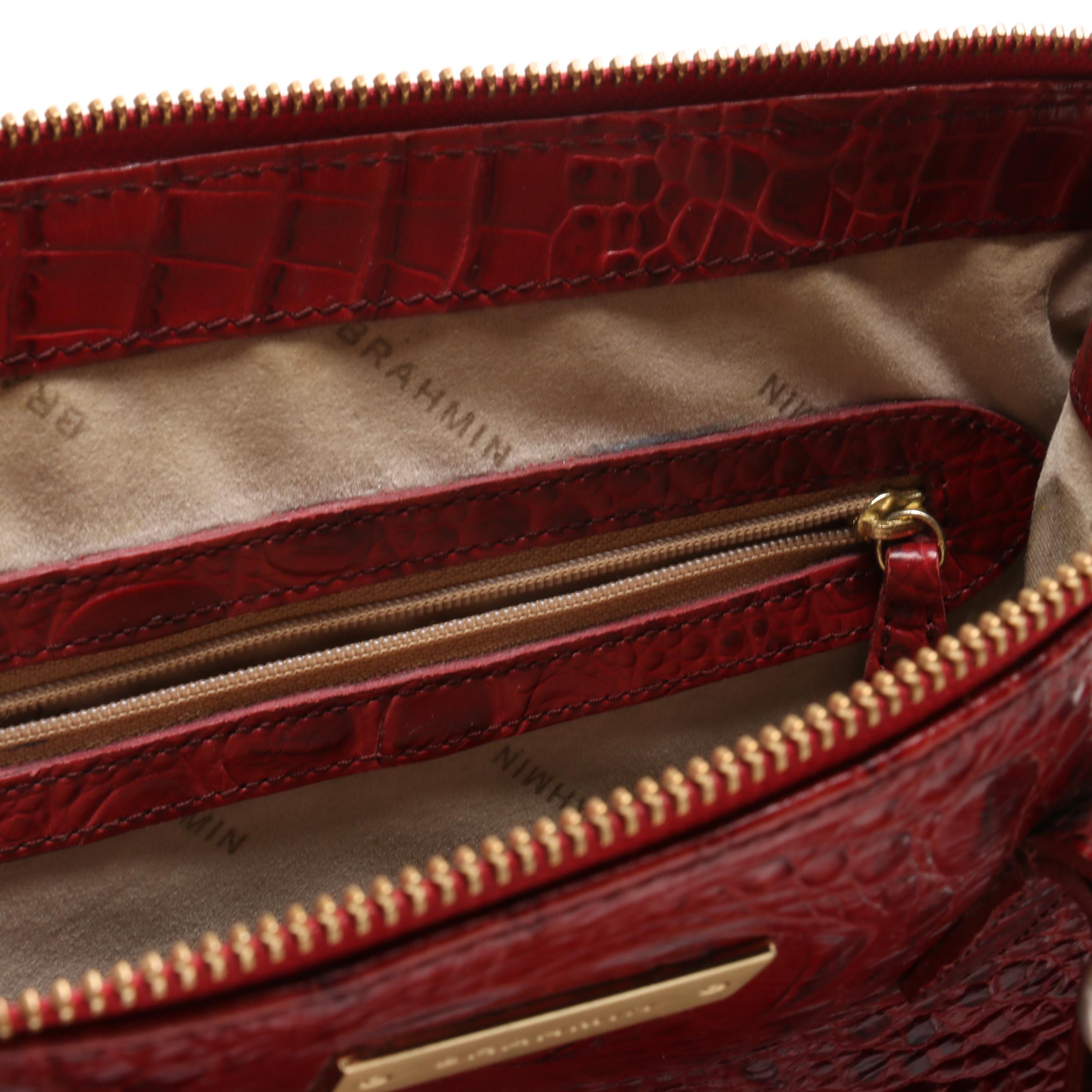 Brahmin Croc Embossed Red Leather Shoulder Bag