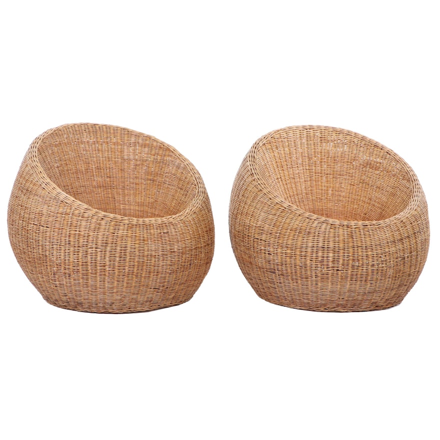 Pair of Contemporary Wicker and Rattan Bucket Chairs